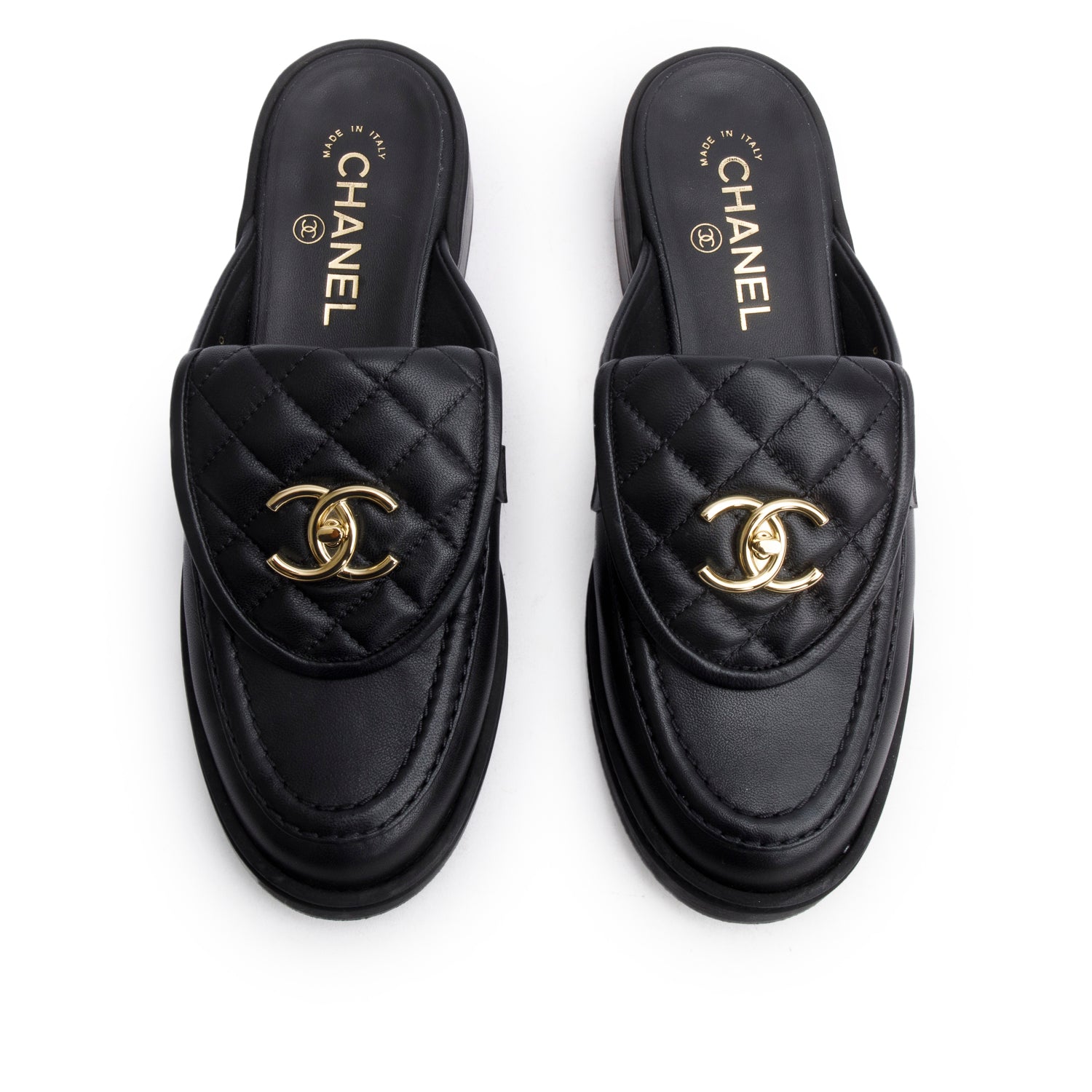 Chanel 2025 Black Quilted Leather CC Logo Mule, Size 38.5 w/ Box & Receipt