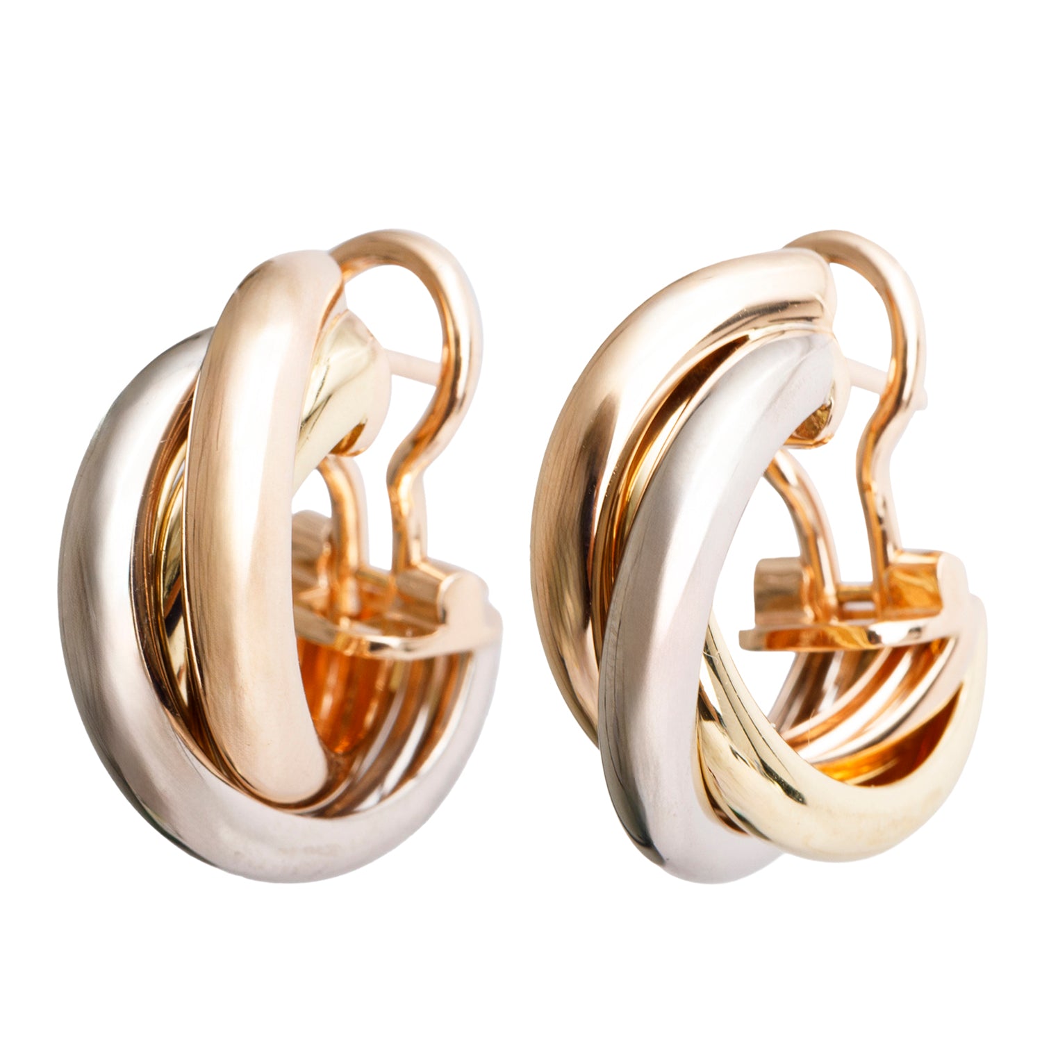 Cartier 2025 18k Yellow, White & Rose Gold Trinity Hoop Earrings, Classic Model w/ Box, Receipt & Certificate