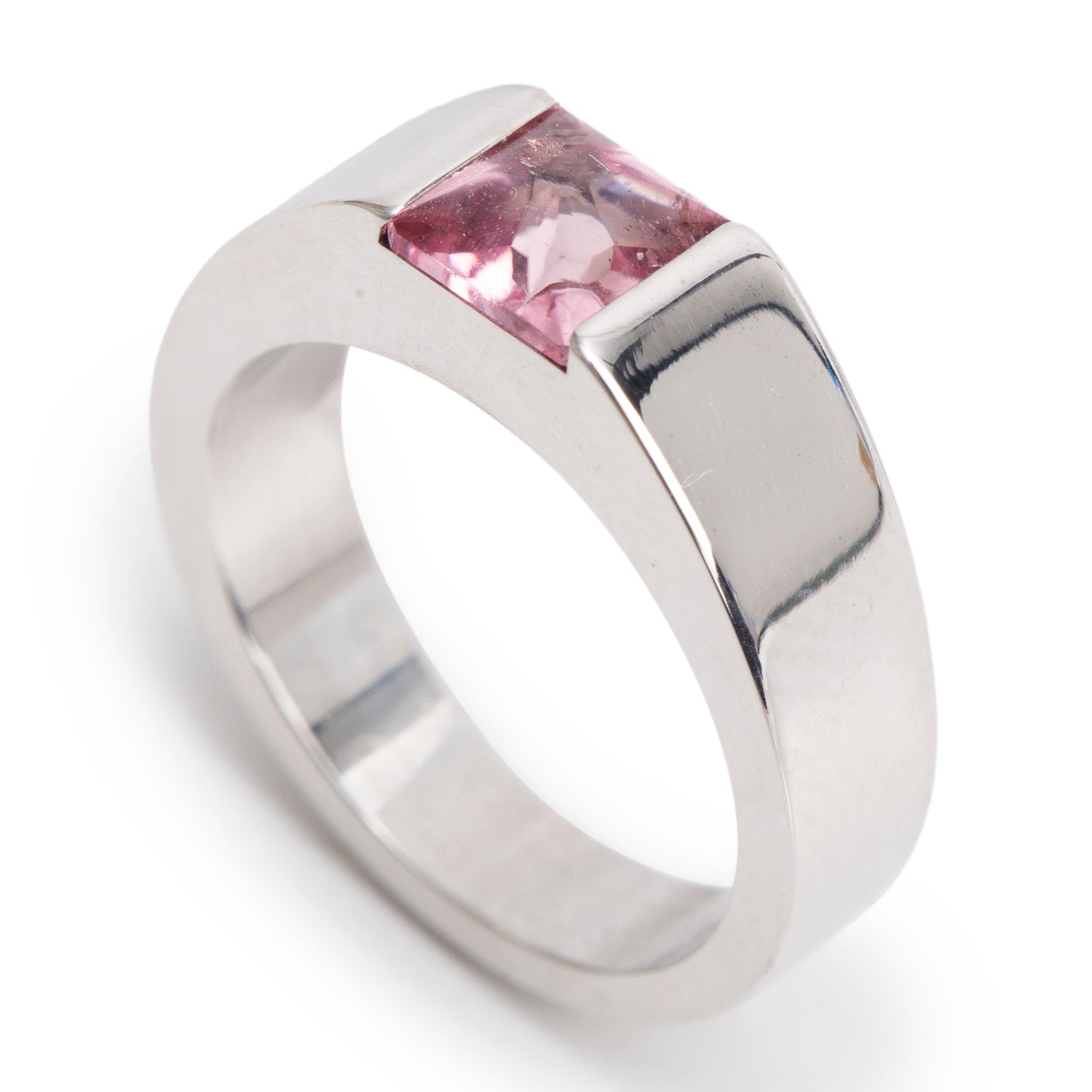 Cartier Vintage 18k White Gold Tank Pink Tourmaline Ring, Size 52 6
