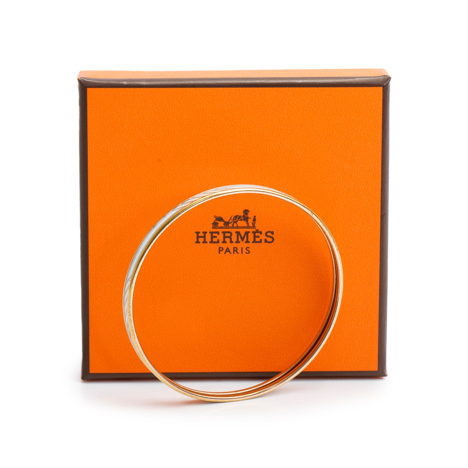 Hermes Gold-Plated Songe Pastel Enamel Quadrige Bangle w/ Box