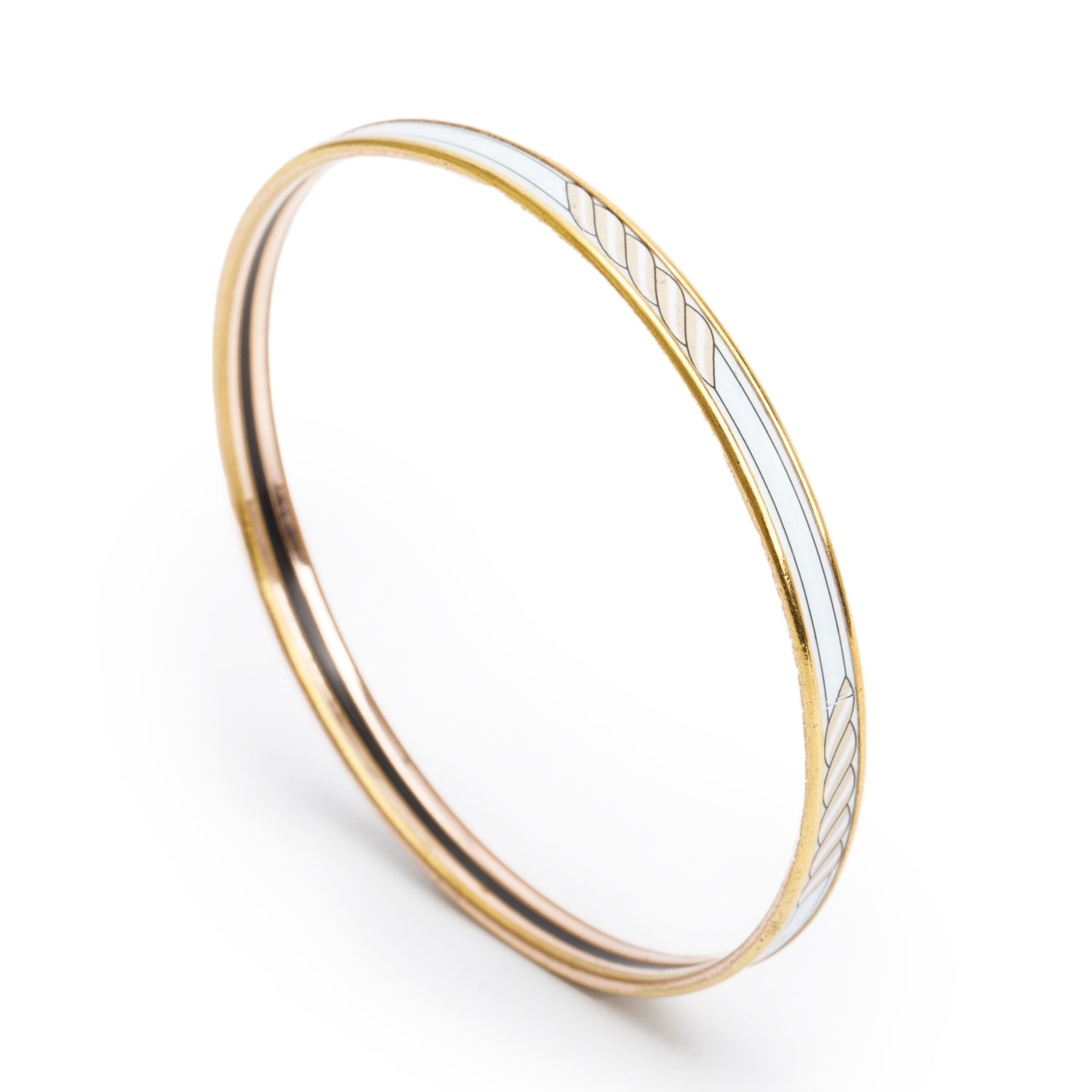 Hermes Gold-Plated Songe Pastel Enamel Quadrige Bangle w/ Box