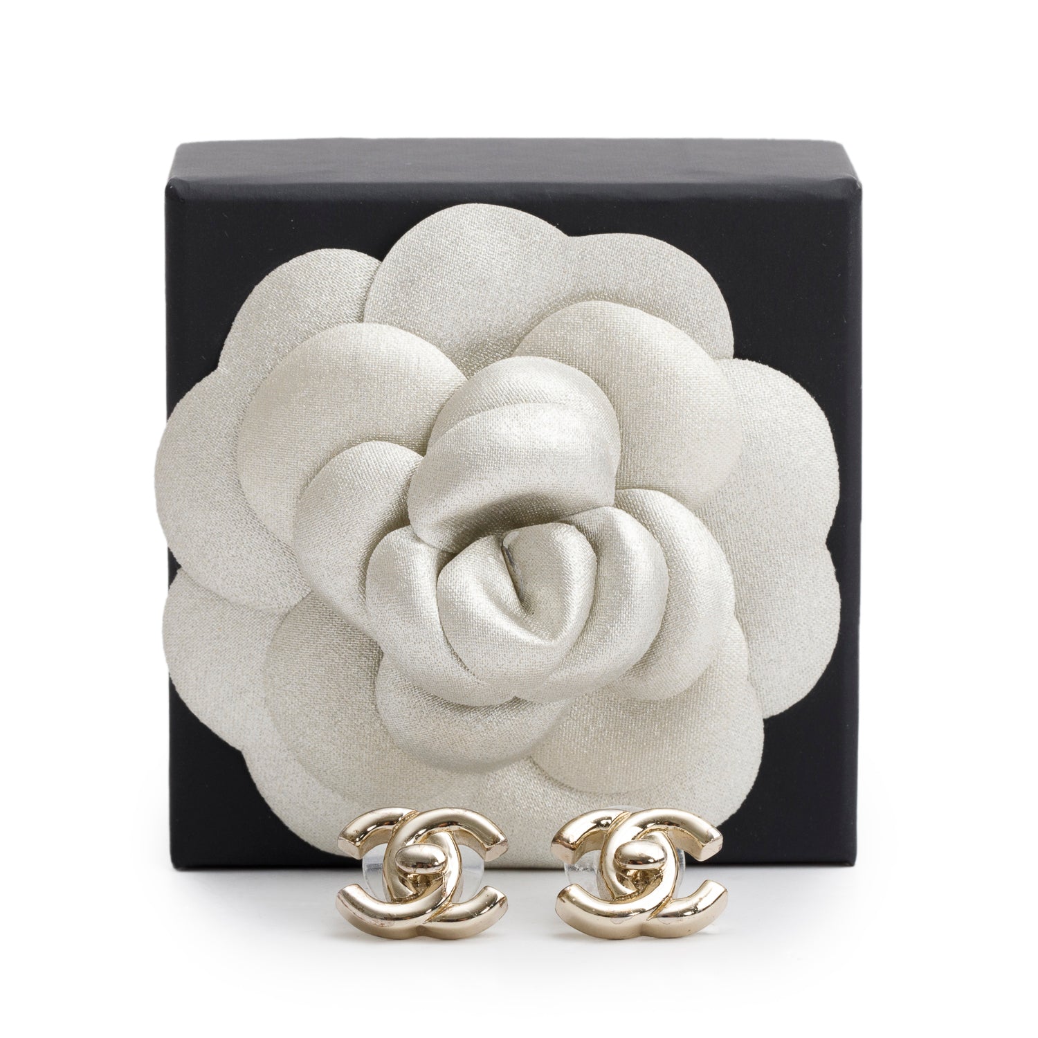 Chanel 2022 Gold-Plated Turn Lock CC Stud Earrings w/ Box