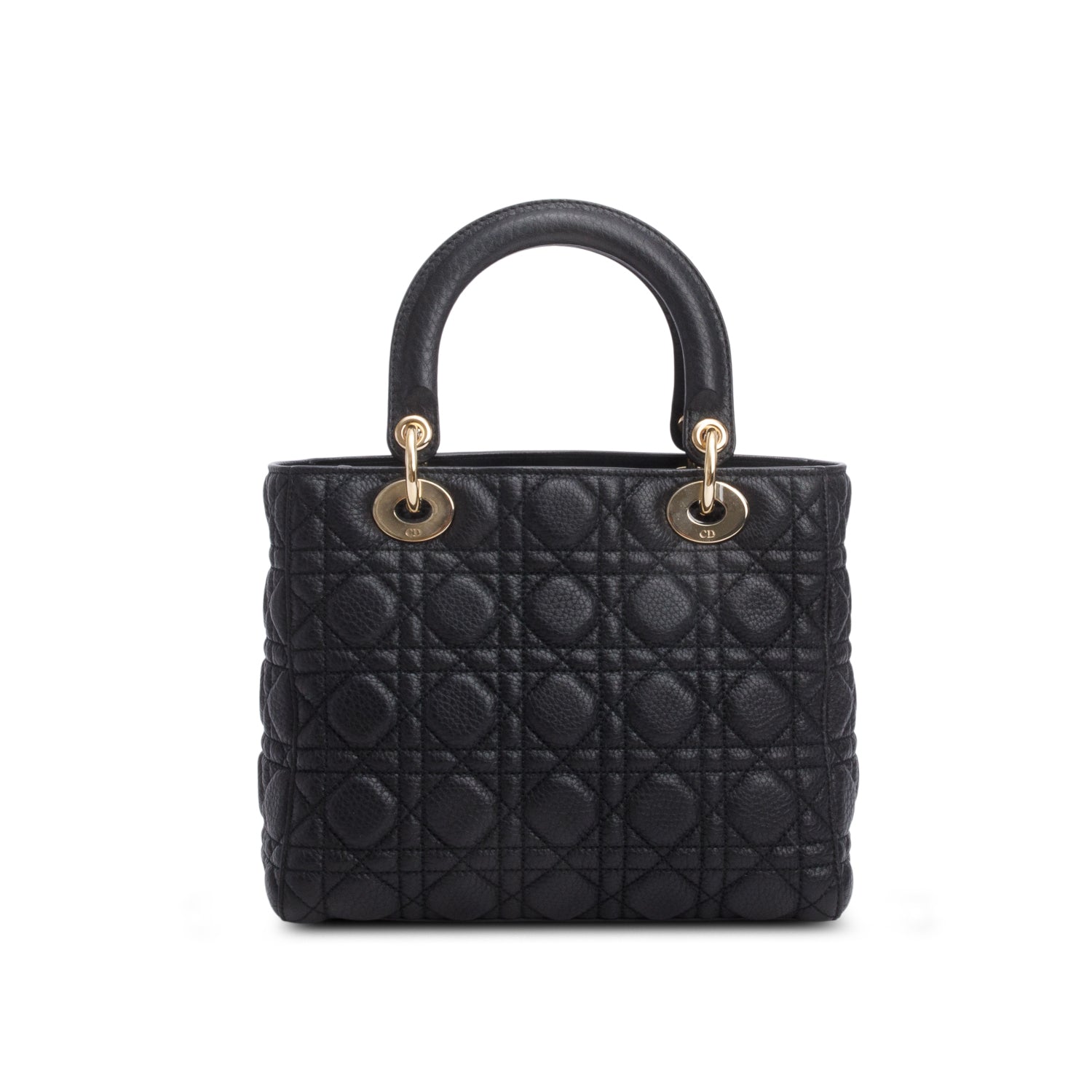 Christian Dior Black Grained Calfskin Cannage Medium Lady Dior w/ Box