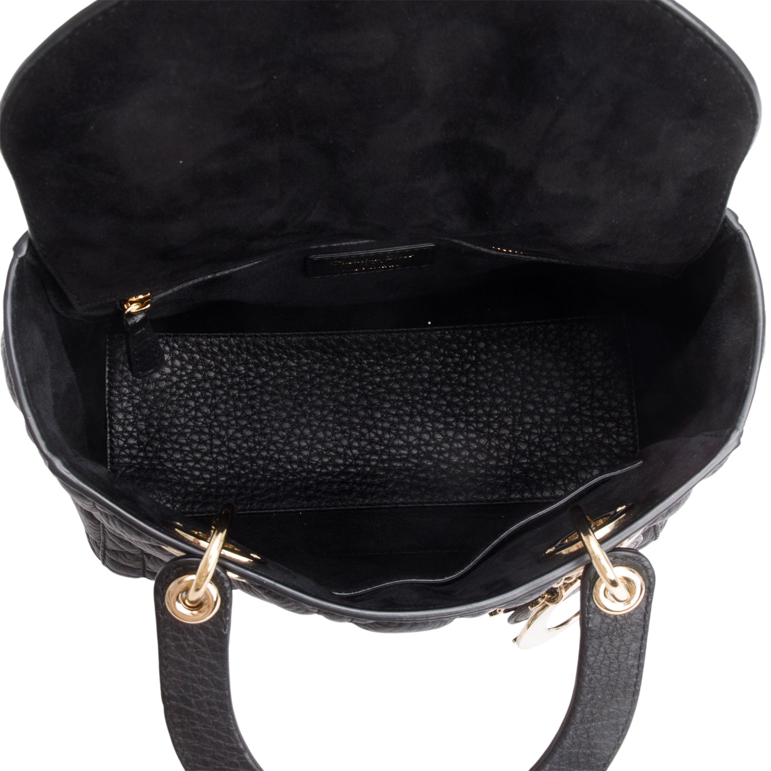 Christian Dior Black Grained Calfskin Cannage Medium Lady Dior w/ Box