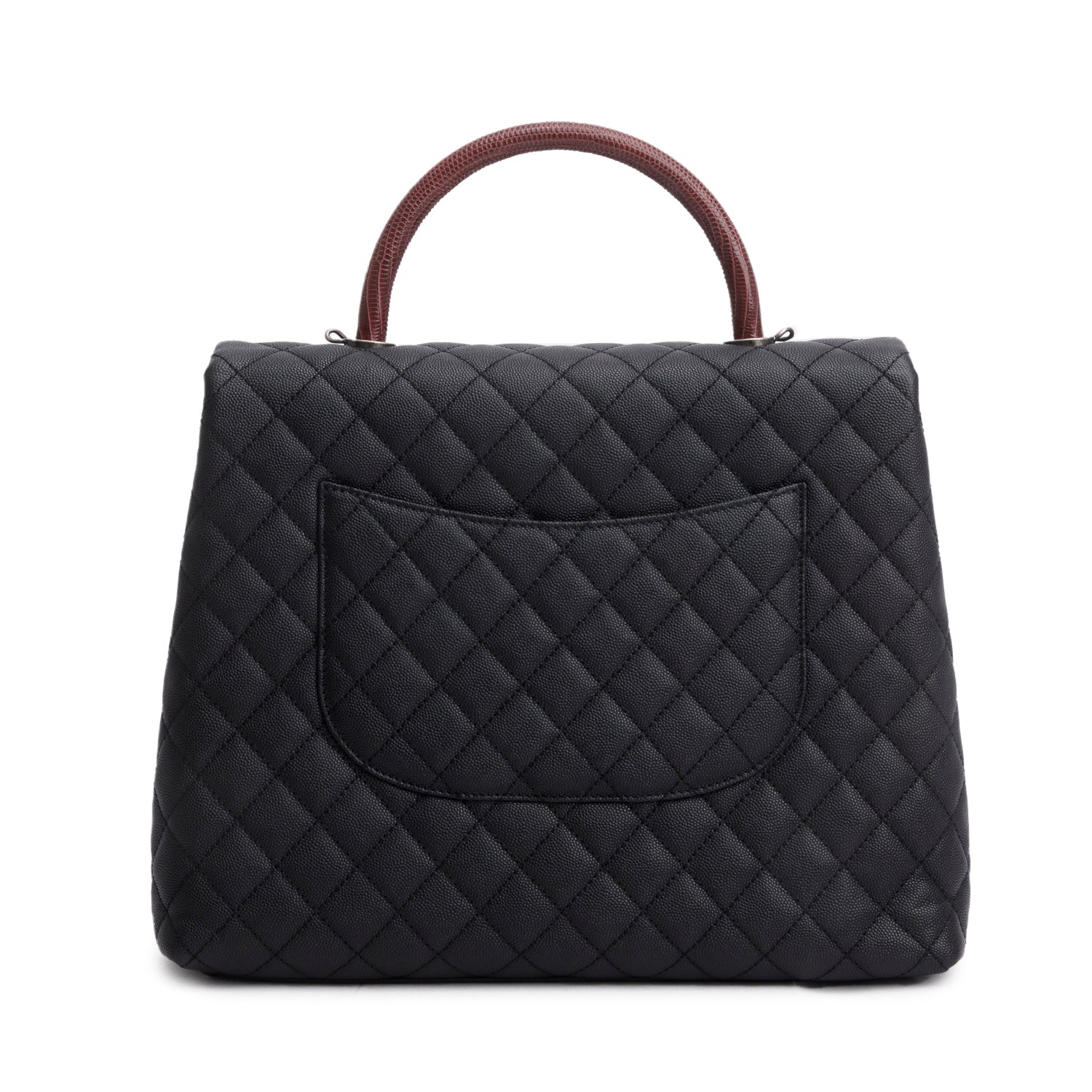 Chanel Black Caviar Lizard Quilted Large Coco Handle Flap Bag w/ Box, Strap, Receipt & Authenticity Card