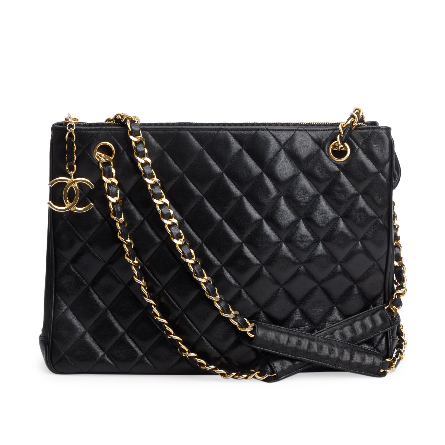 Chanel Vintage Black Lambskin Quilted Tote