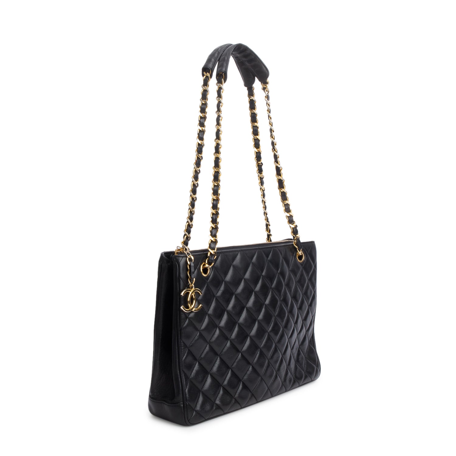 Chanel Vintage Black Lambskin Quilted Tote