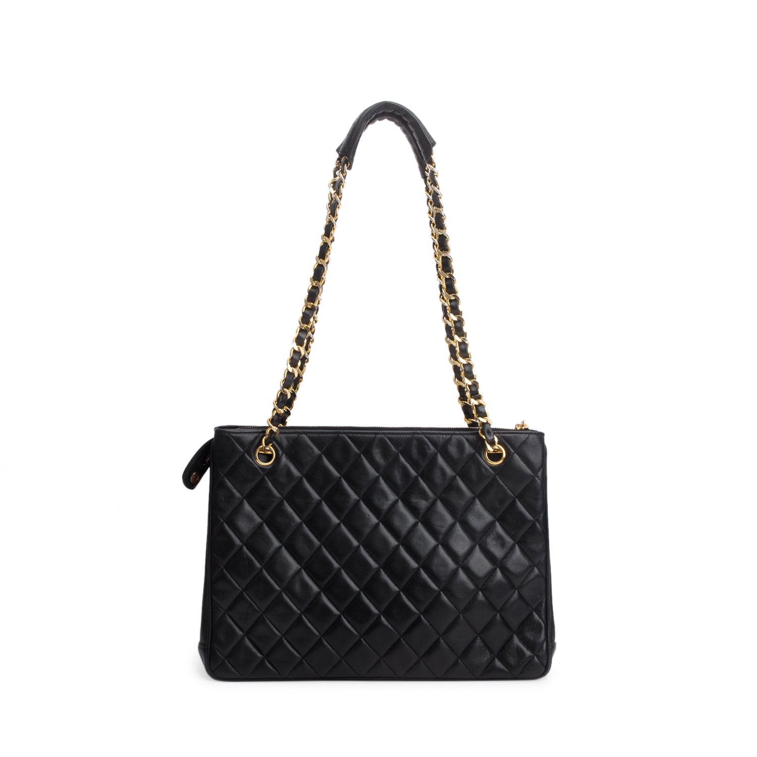 Chanel Vintage Black Lambskin Quilted Tote