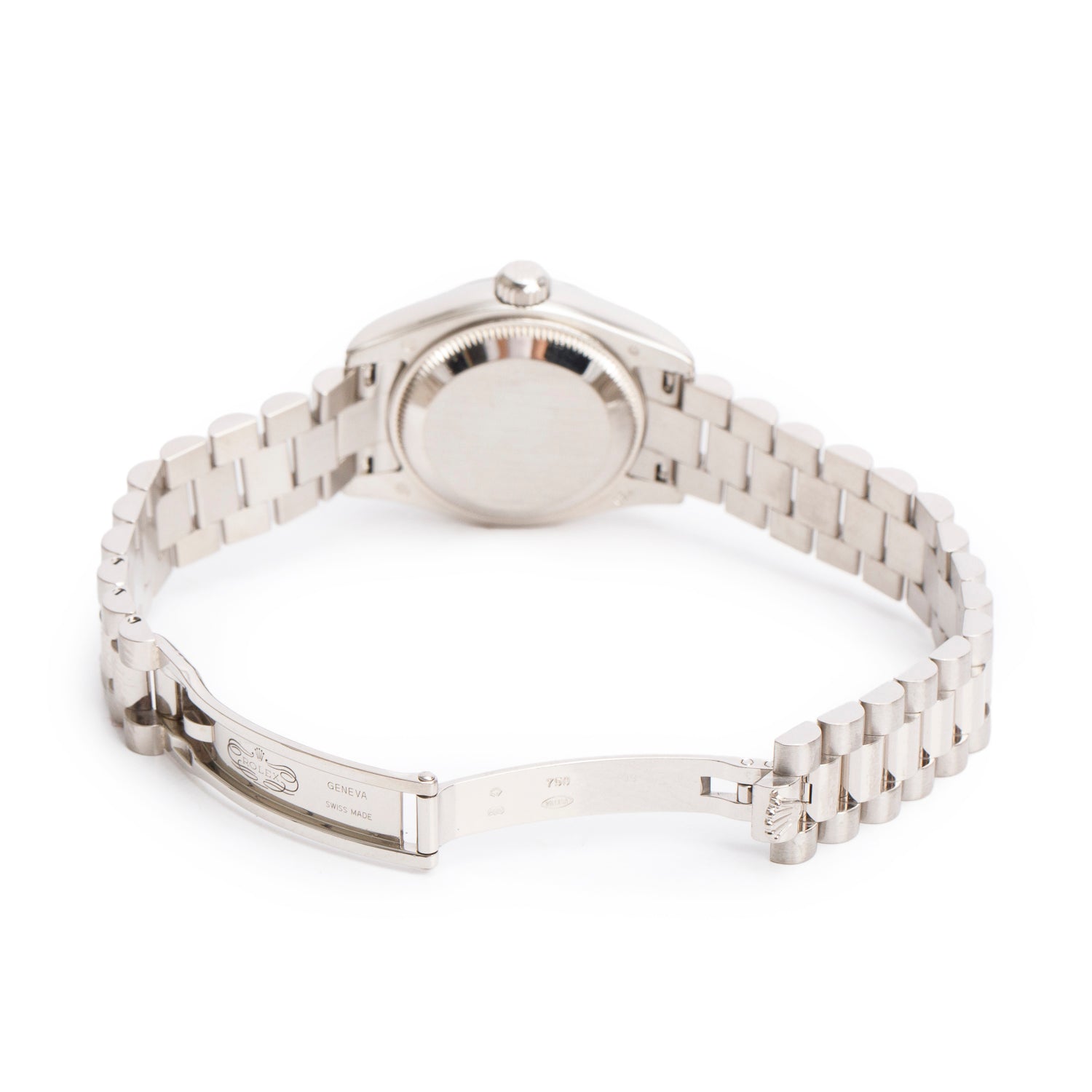 Rolex 18k White Gold Lady-Datejust President 26 MM Automatic Watch Silver Diamond Dial 179179 w/ Box