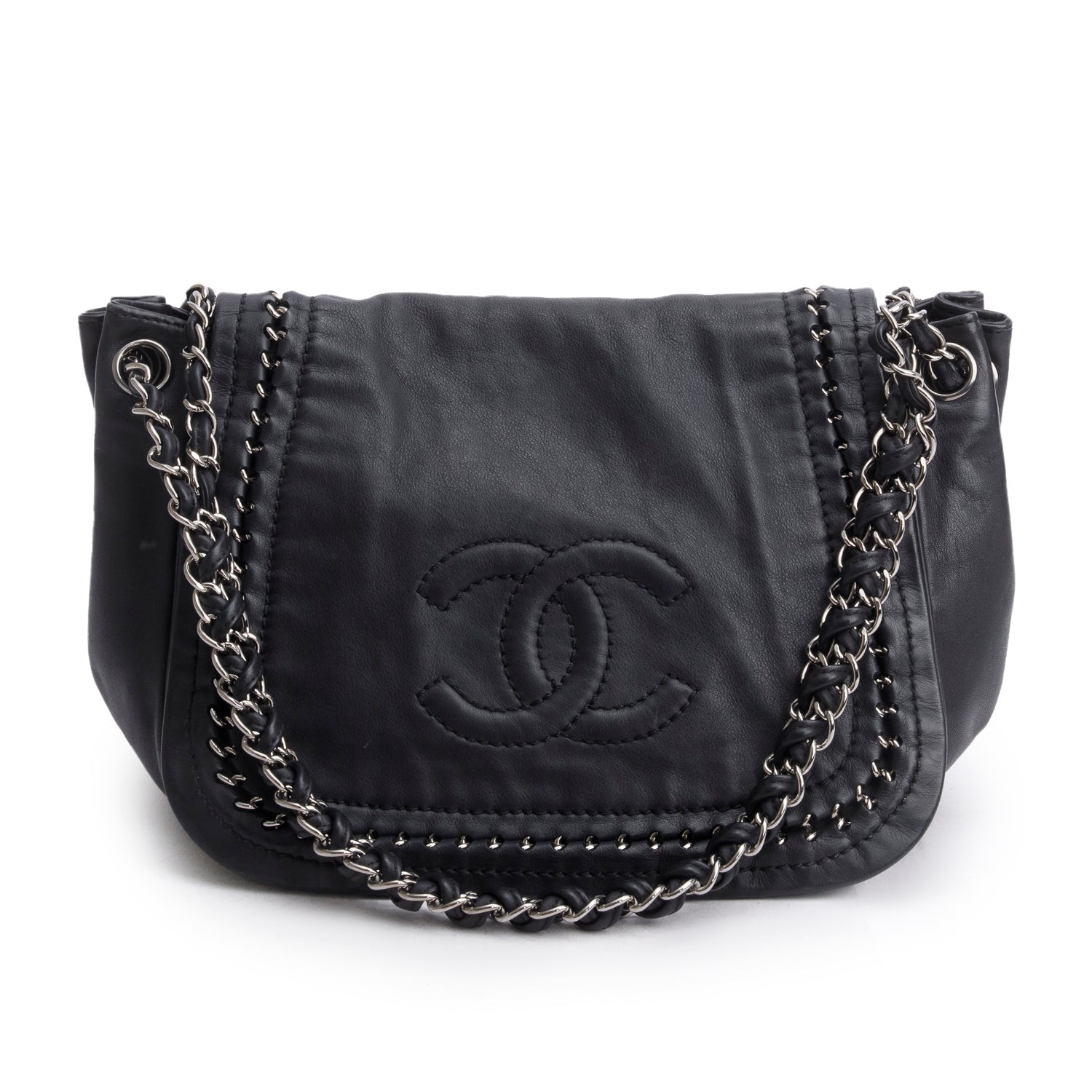 Chanel Black Lambskin Luxe Ligne Accordion Flap Bag w/ Authenticity Card