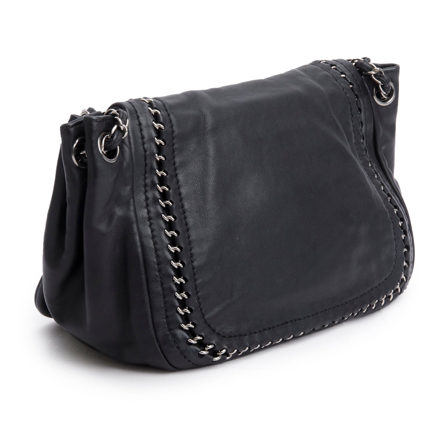 Chanel Black Lambskin Luxe Ligne Accordion Flap Bag w/ Authenticity Card