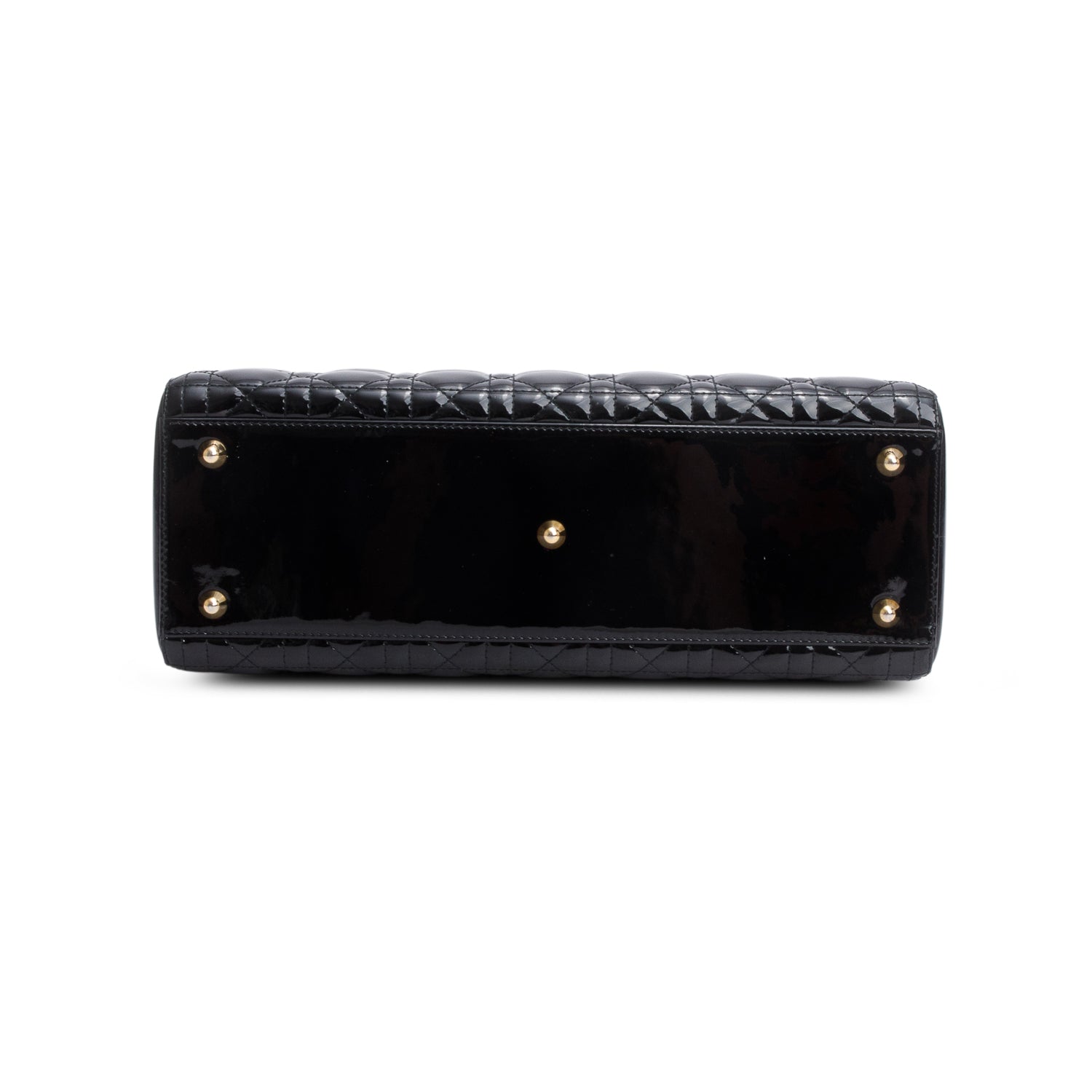 Christian Dior Black Cannage Patent Leather Large Lady Dior w/ Strap