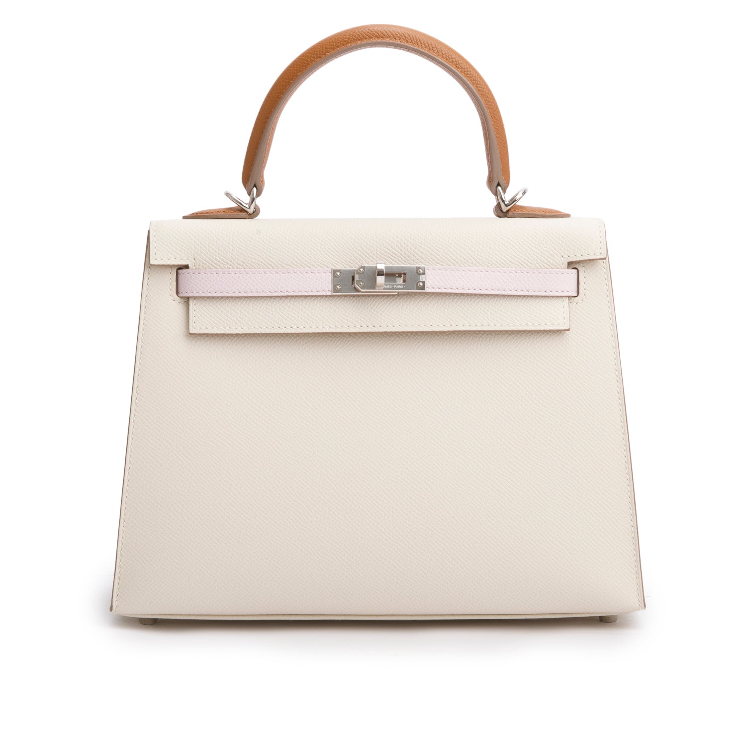 Hermes 2023 Craie/Mauve Pale/Gold Veau Epsom Kelly II Sellier 25 w/ Box & Strap