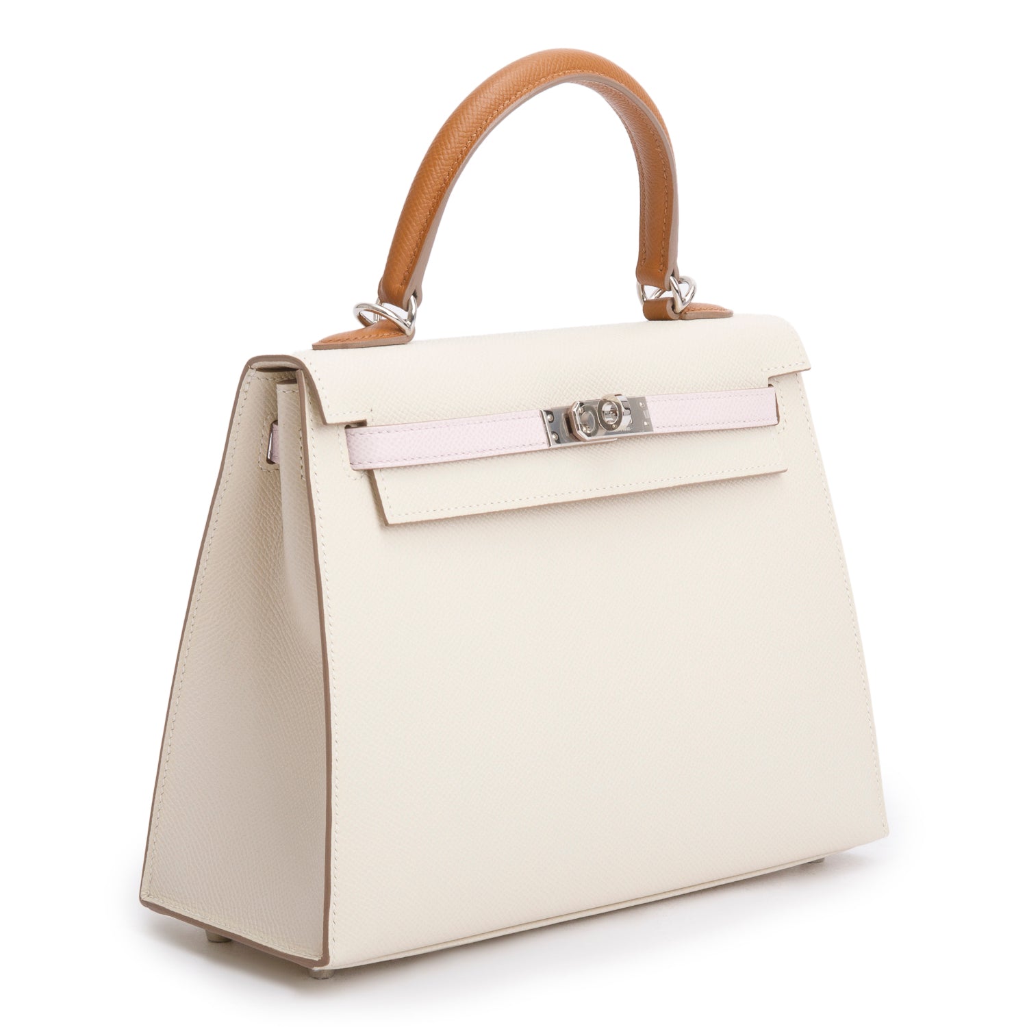 Hermes 2023 Craie/Mauve Pale/Gold Veau Epsom Kelly II Sellier 25 w/ Box & Strap