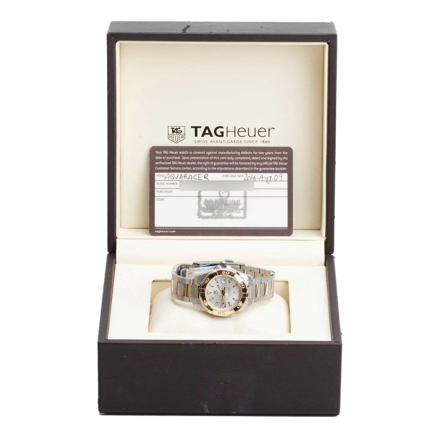 Tag Heuer Stainless Steel & 18k Yellow Gold Aquaracer 27 MM Quartz Watch Silver Dial WAY1455 w/ Box & Papers