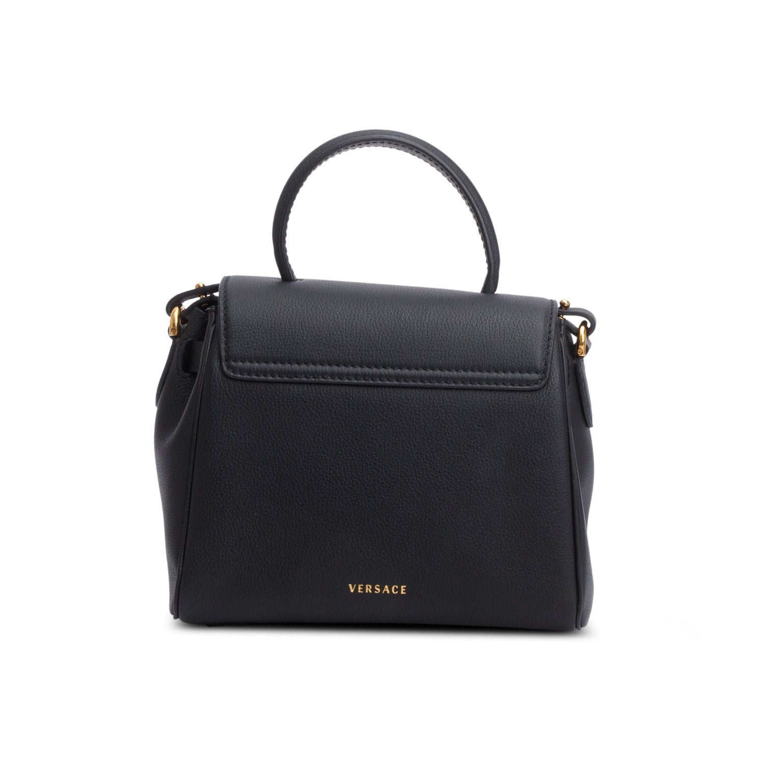 Versace Black Grained Leather La Medusa Small Handbag w/ Straps