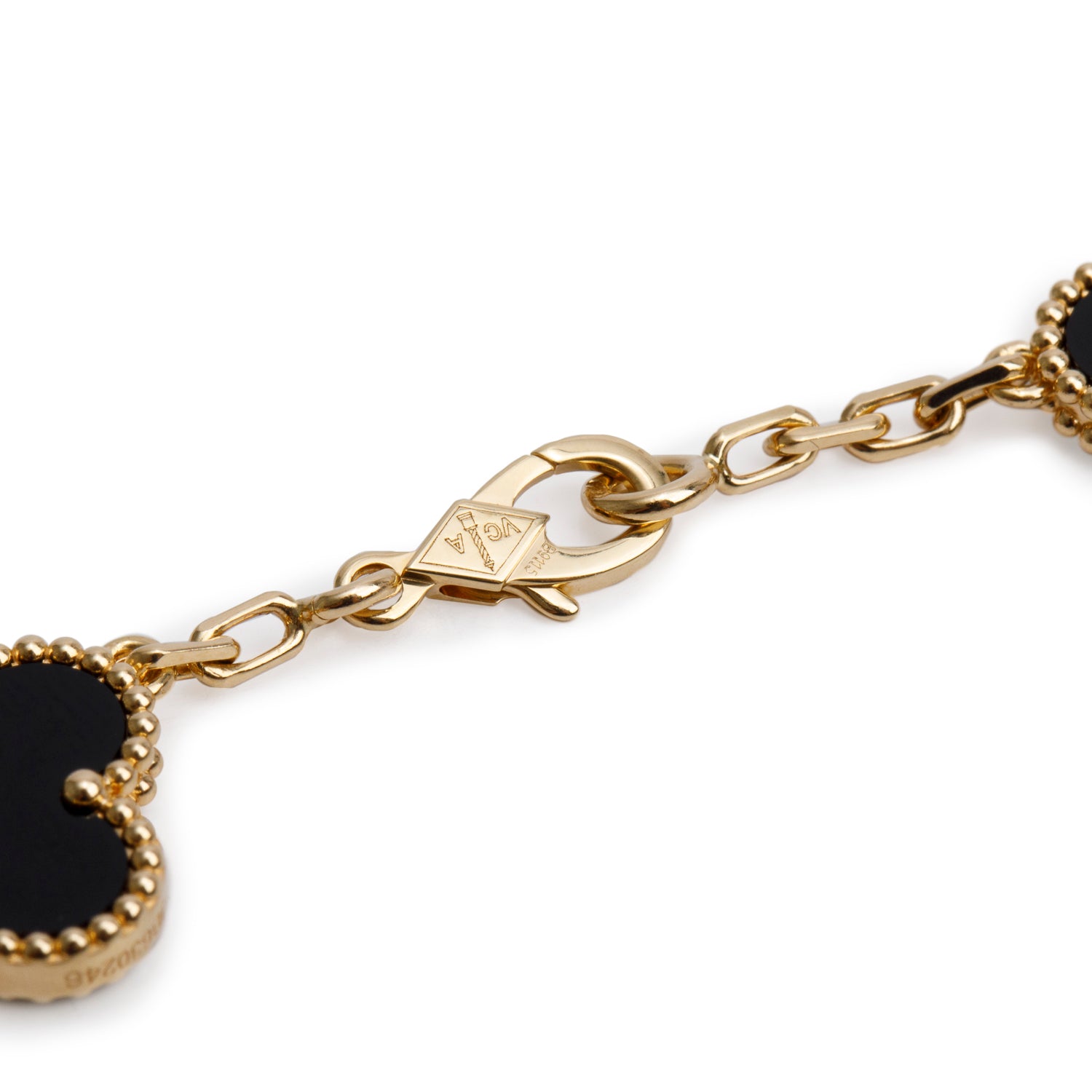 Van Cleef & Arpels 2020 18k Yellow Gold Vintage Alhambra 10 Motif Onyx Necklace w/ Box, Receipt & Certificate