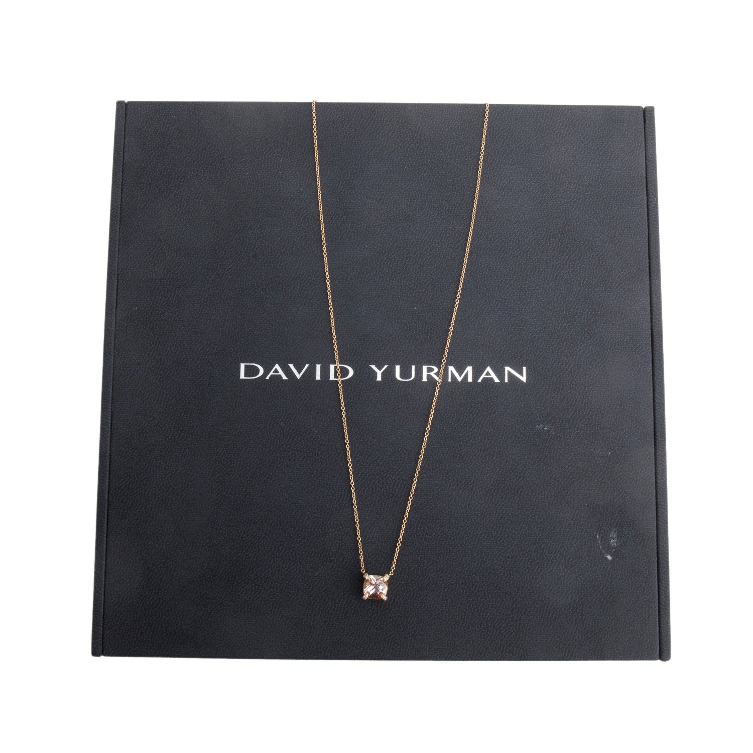 David Yurman 18k Rose Gold 7 MM Morganite & Diamond Petite Chatelaine Pendant Necklace w/ Box & Receipt