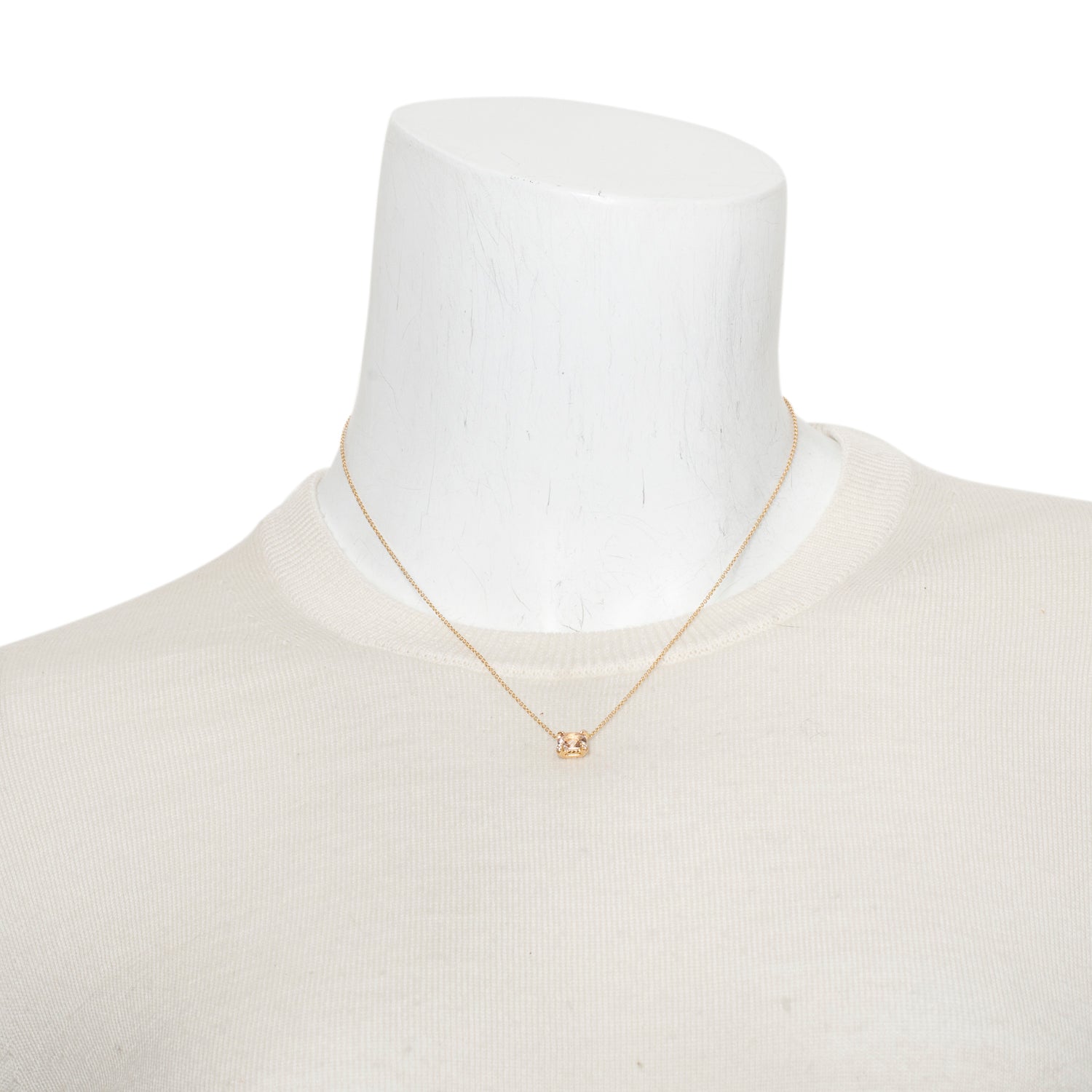 David Yurman 18k Rose Gold 7 MM Morganite & Diamond Petite Chatelaine Pendant Necklace w/ Box & Receipt