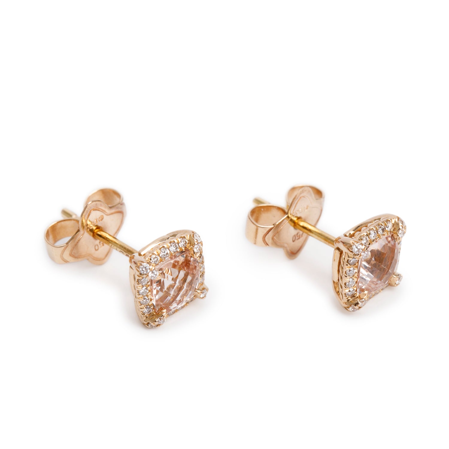 David Yurman 18k Rose Gold 5 MM Morganite & Pave Diamond Petite Chatelaine Stud Earrings w/ Box