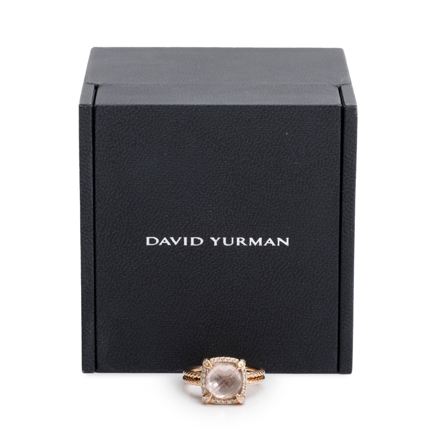 David Yurman 18k Rose Gold 9 MM Morganite & Diamond Chatelaine Ring, Size 6 w/ Box & Receipt