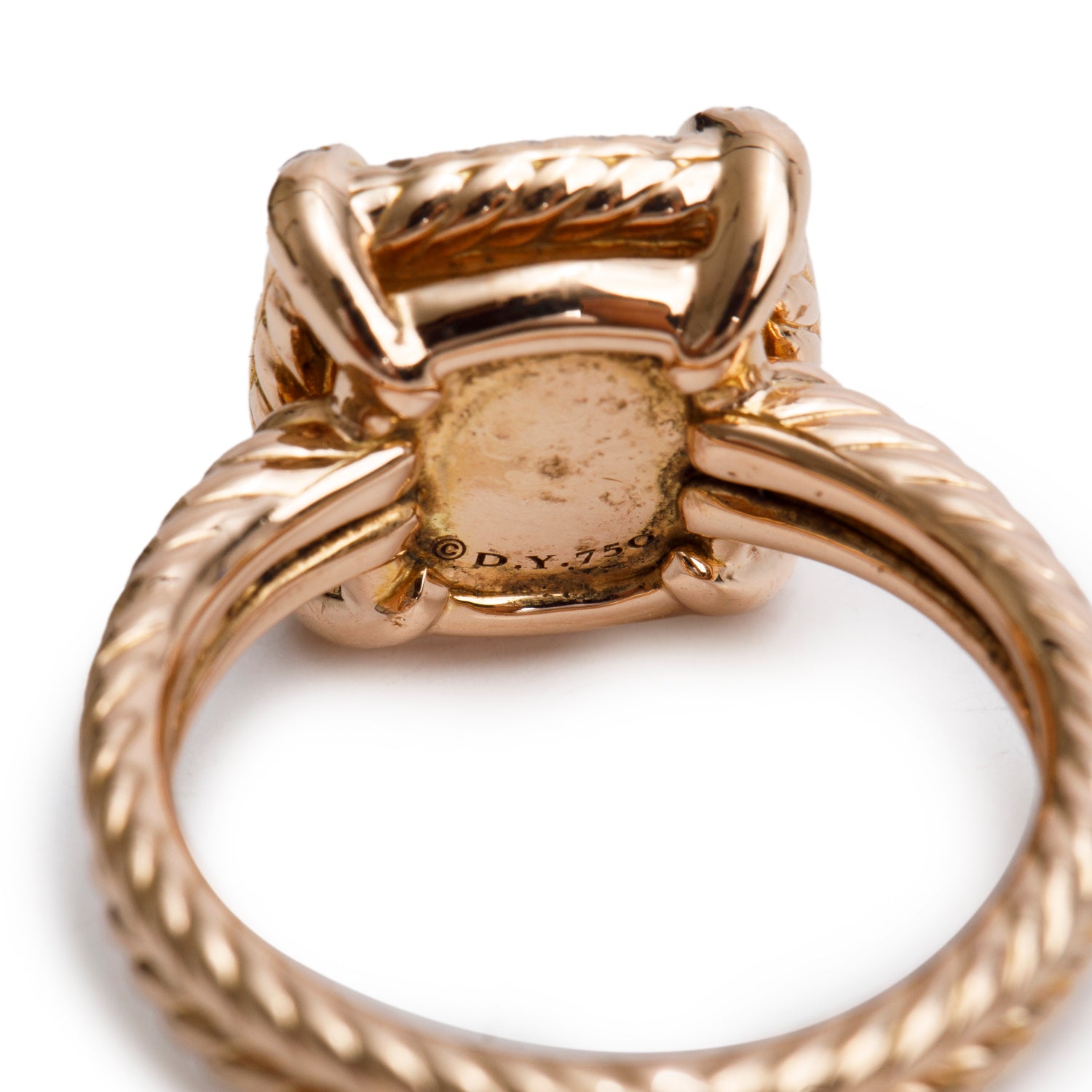 David Yurman 18k Rose Gold 9 MM Morganite & Diamond Chatelaine Ring, Size 6 w/ Box & Receipt