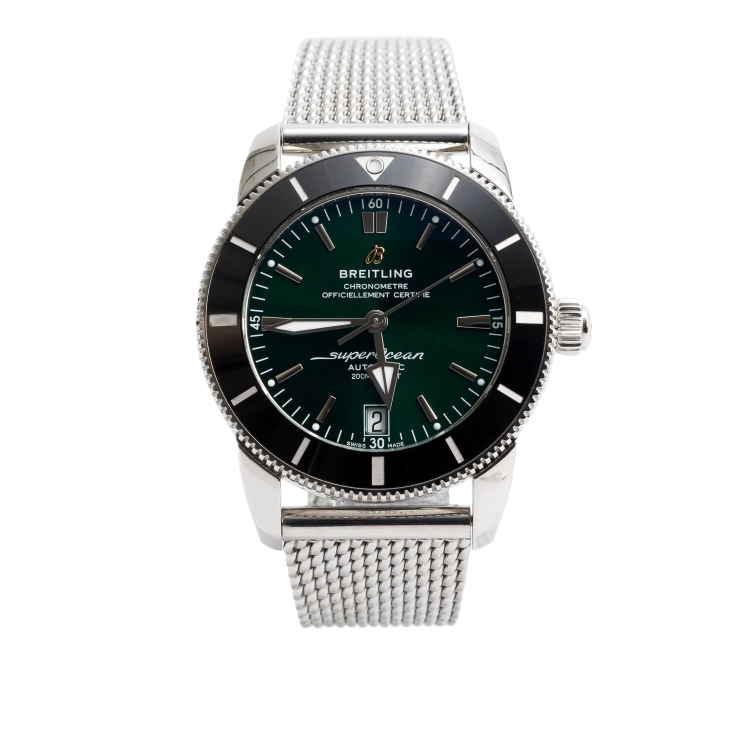 Breitling Stainless Steel Superocean Heritage II 42 MM Automatic Watch Green Dial AB2010