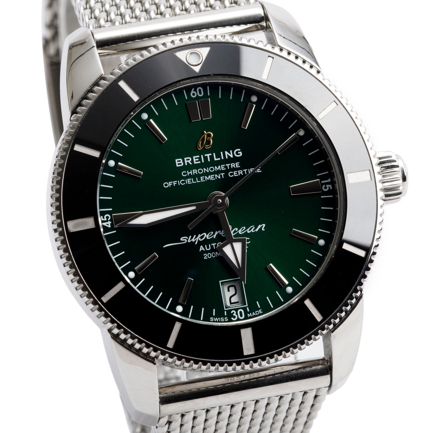 Breitling Stainless Steel Superocean Heritage II 42 MM Automatic Watch Green Dial AB2010