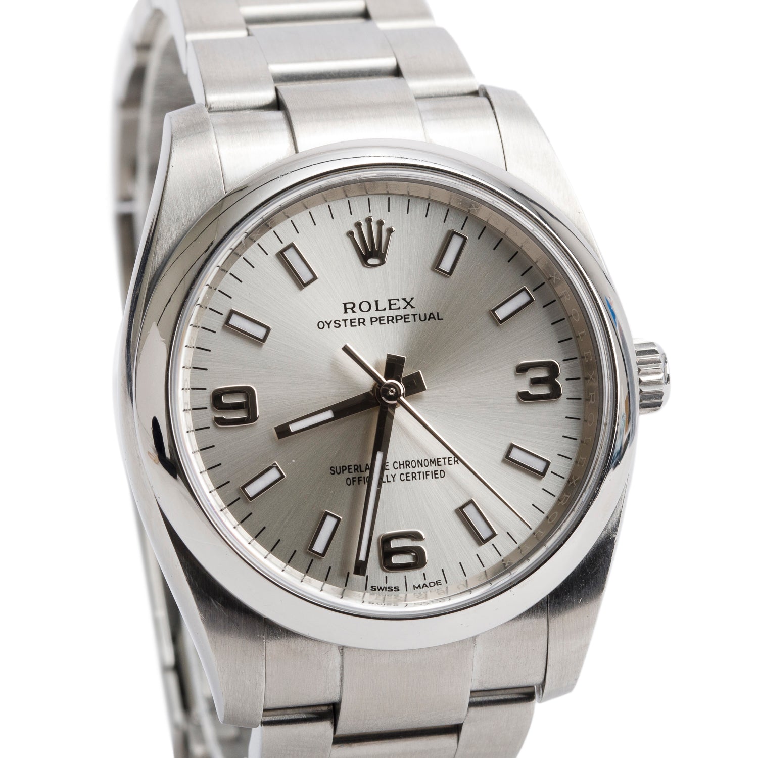 Rolex Stainless Steel Oyster Perpetual Air King 34 MM Automatic Watch Silver Dial 114200