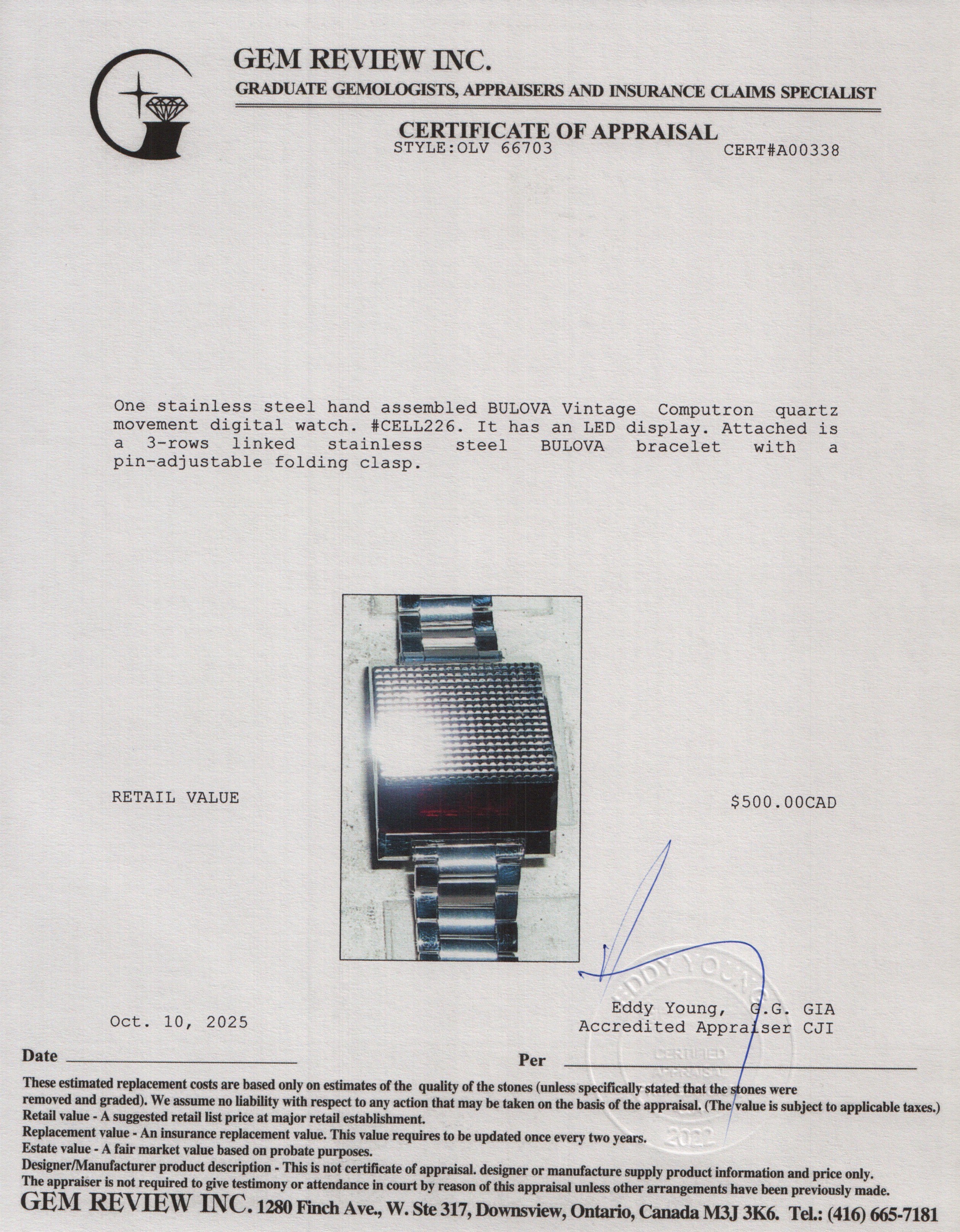 Bulova Vintage Stainless Steel Computron Quartz Digital Watch w/ Box & Papers