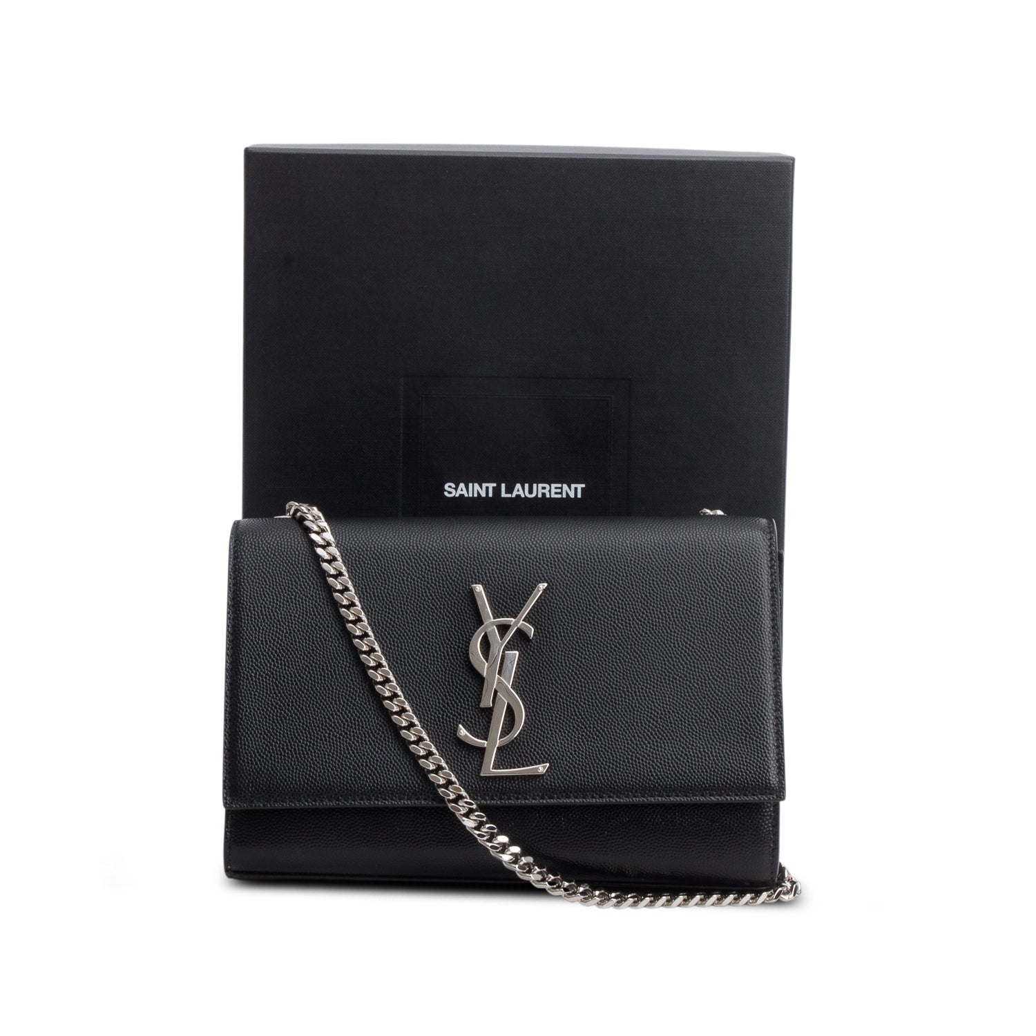 Saint Laurent 2023 Black Grain De Poudre Small Monogram Kate Satchel w/ Box & Receipt