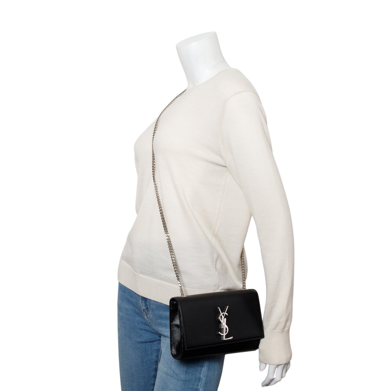 Saint Laurent 2023 Black Grain De Poudre Small Monogram Kate Satchel w/ Box & Receipt