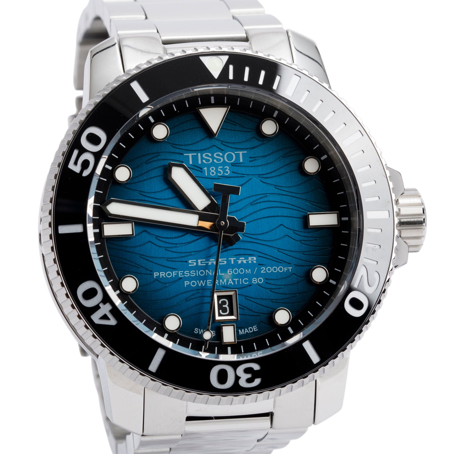 Tissot Stainless Steel Seastar 2000 46 MM Automatic Watch Blue Black Dial w/ Box
