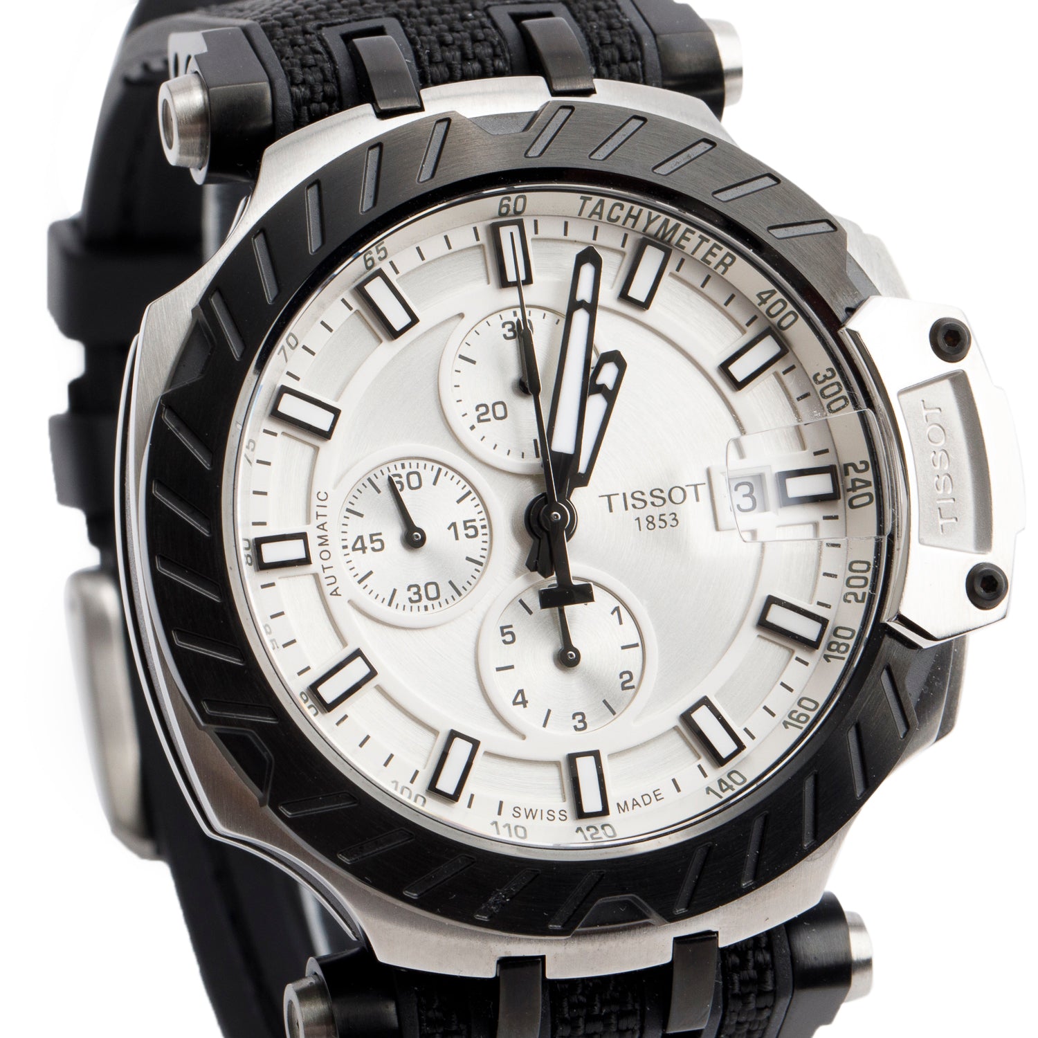 Tissot Stainless Steel & Black PVD T-Race 45 MM Automatic Chronograph Watch Silver Dial