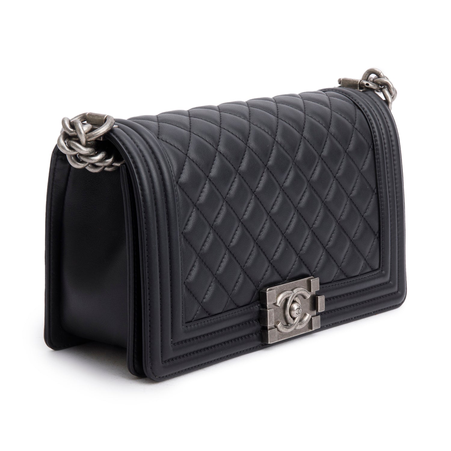 Chanel Black Quilted Lambskin Leather Medium Boy Bag w/ Authenticity Card