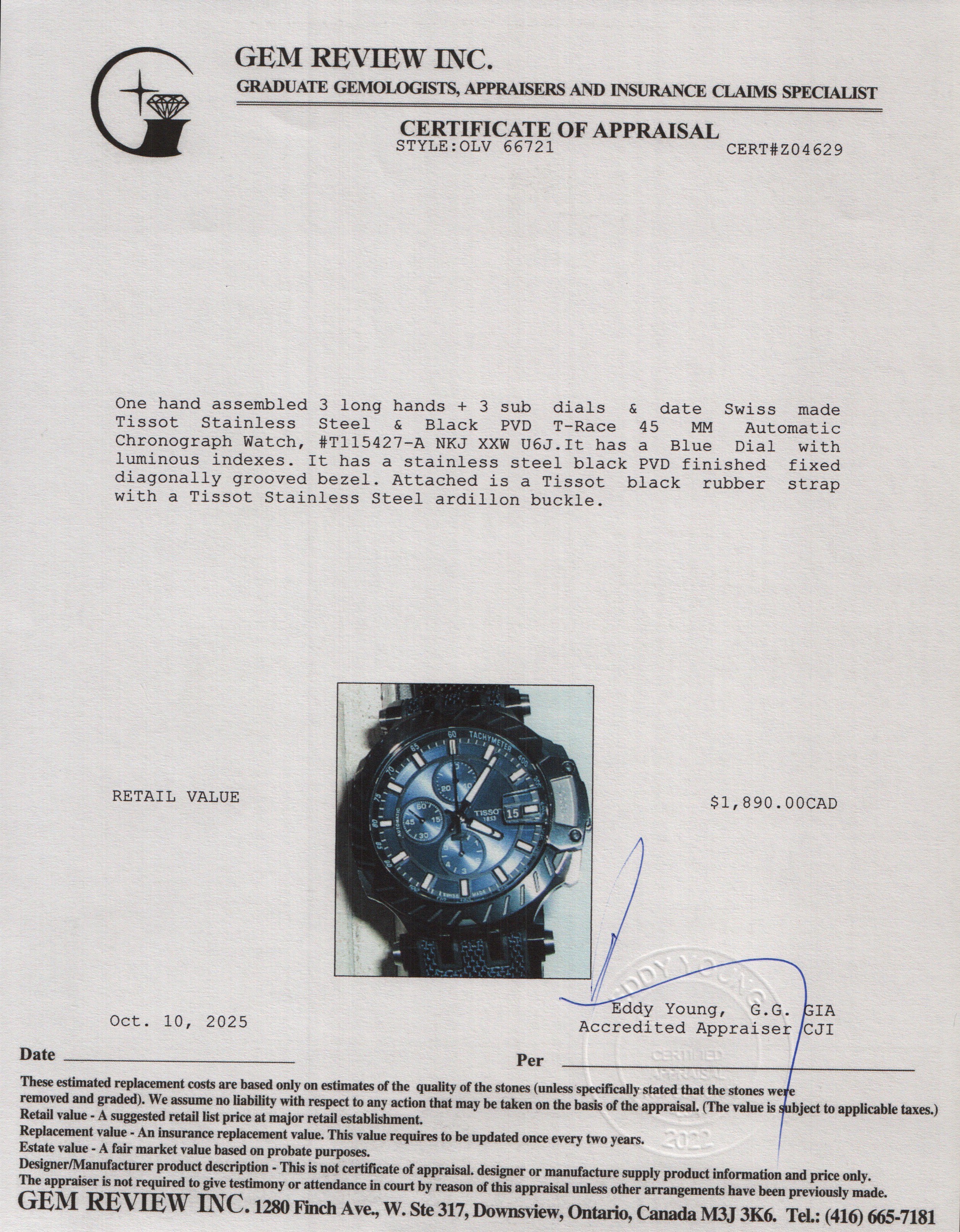 Tissot Stainless Steel & Black PVD T-Race 45 MM Automatic Chronograph Watch Blue Dial