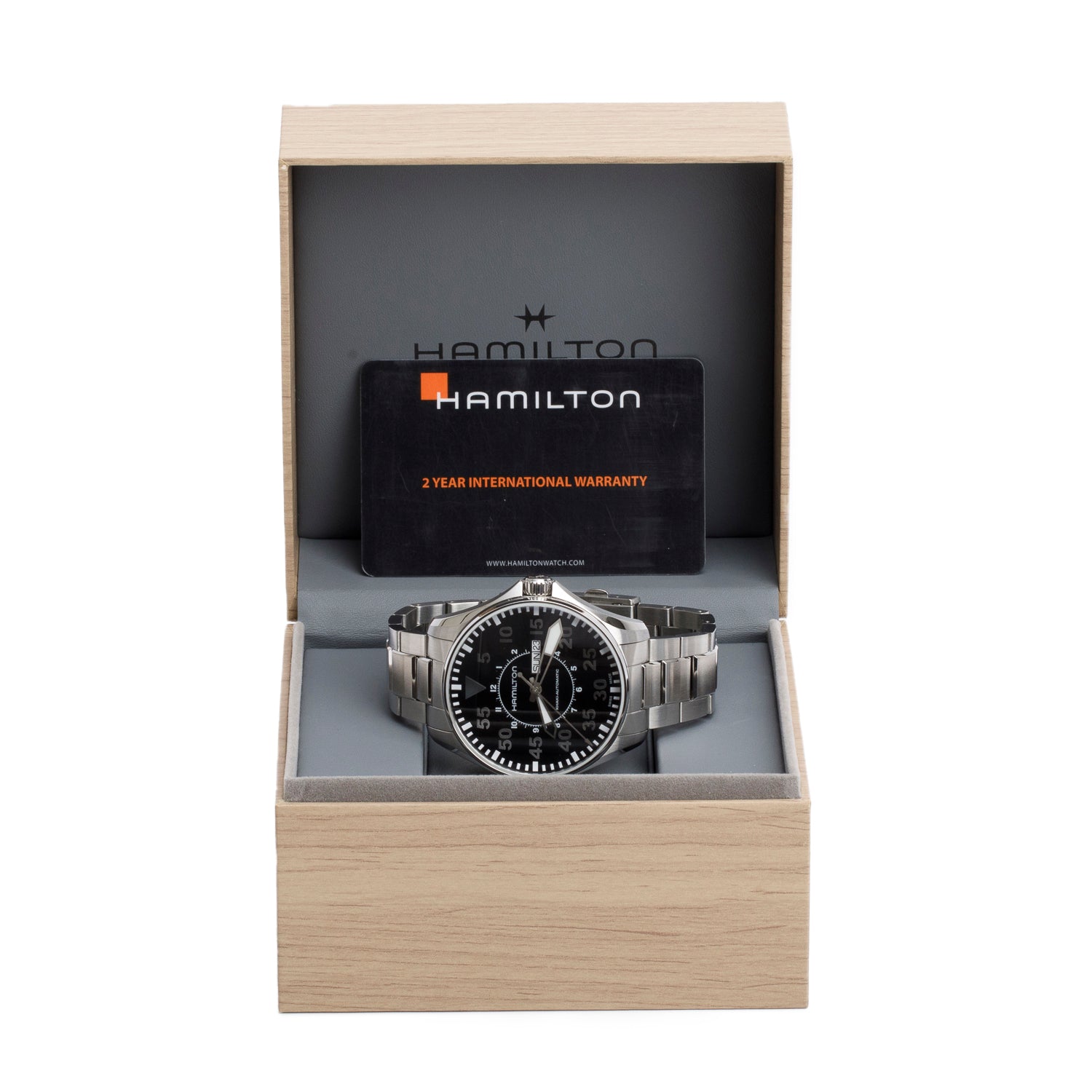 Hamilton Stainless Steel Khaki Aviation Night Pilot Day Date 46 MM Automatic Watch H647150 w/ Box