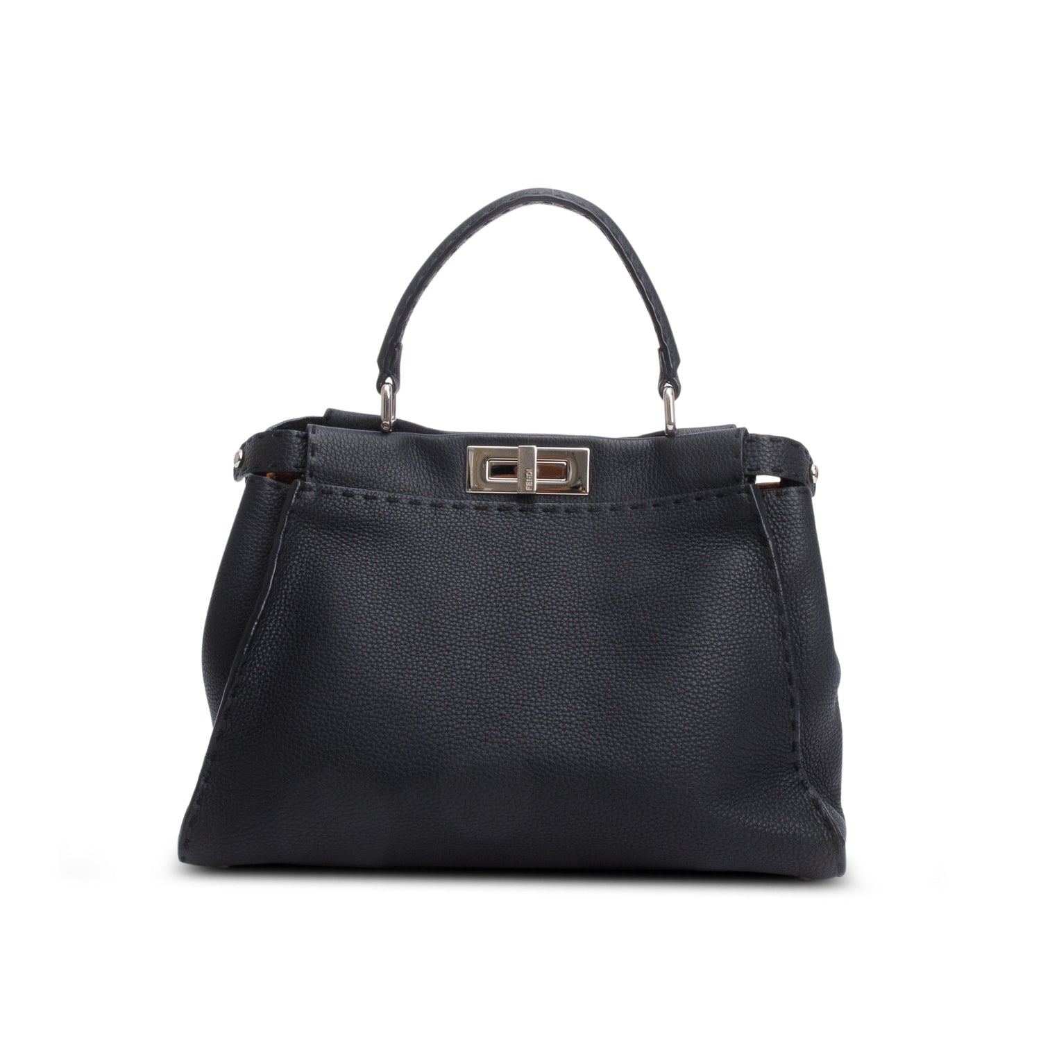 Fendi Black Cuioio Romano Selleria Medium Peekaboo Iconic Satchel w/ Strap