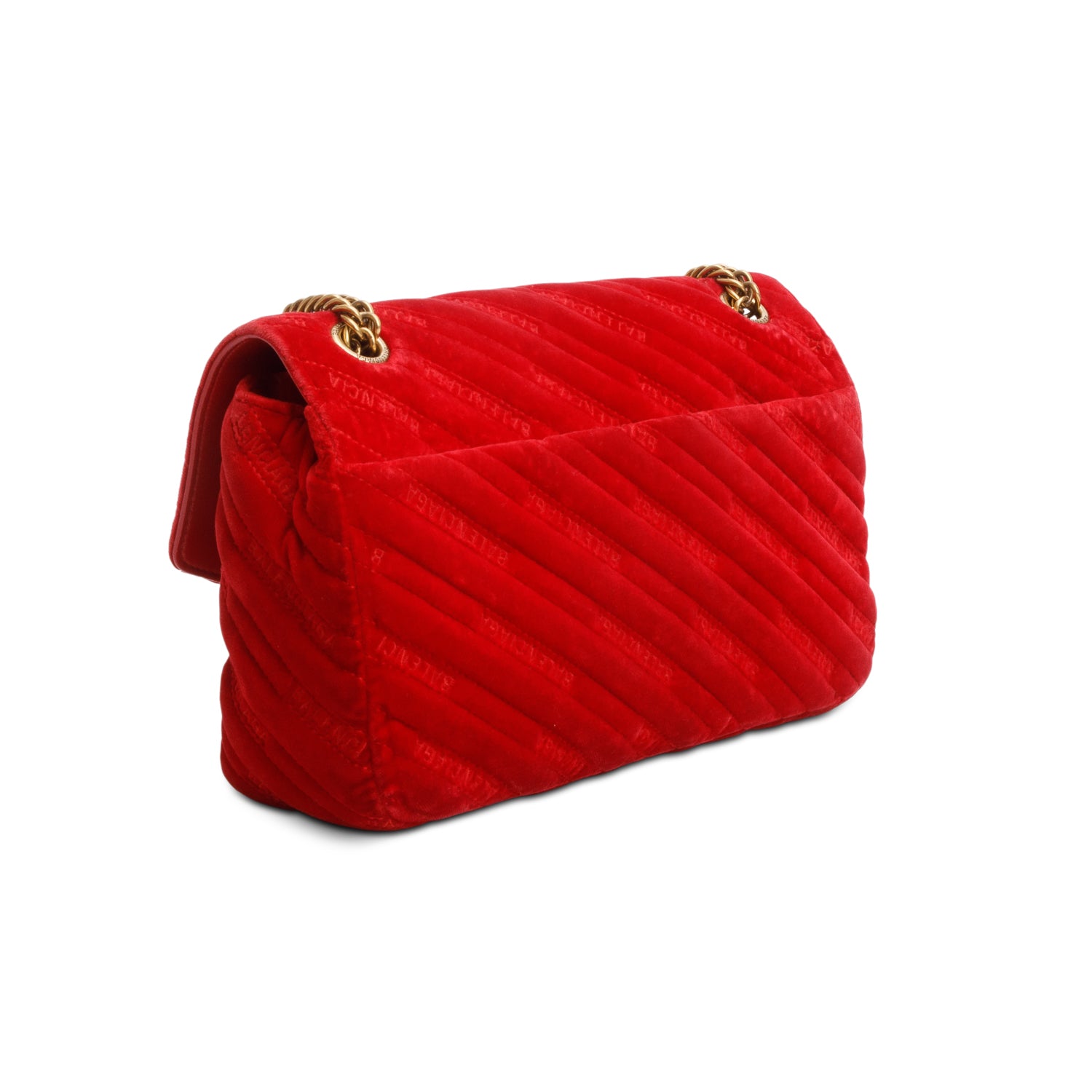 Balenciaga Red Velvet Logo Matelasse BB Chain Shoulder Bag