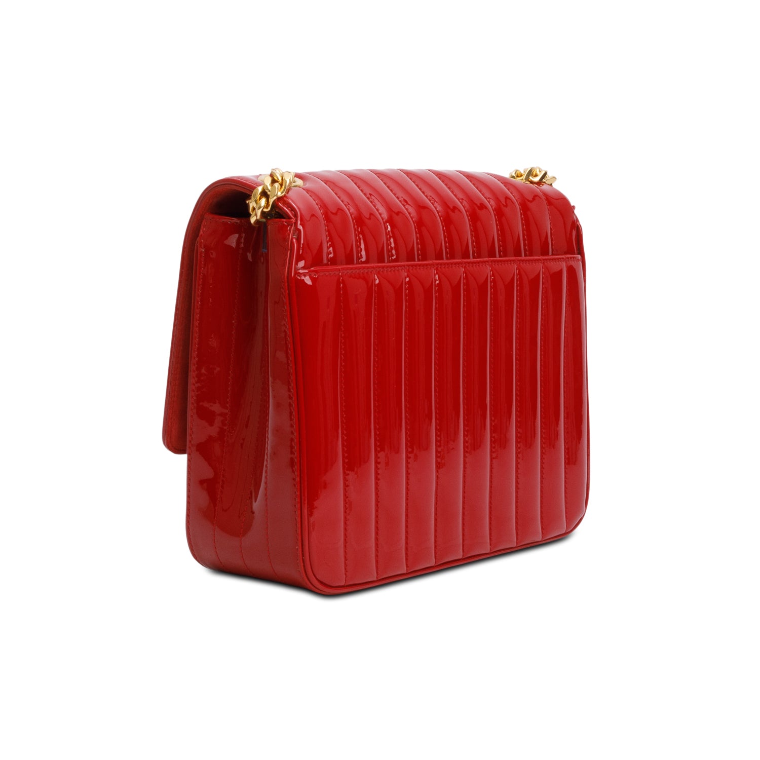Saint Laurent Red Patent Leather Matelasse Monogram Large Vicky Chain Bag