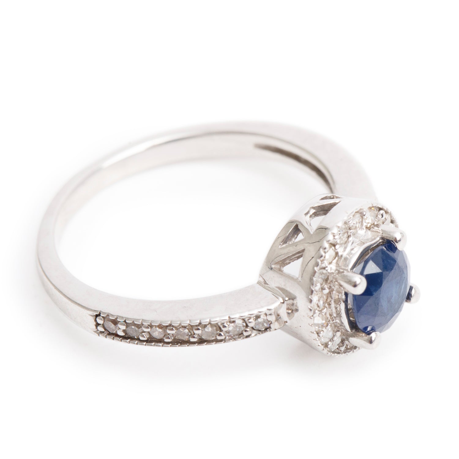 14k White Gold Sapphire & Diamond Ring, Size 7.5