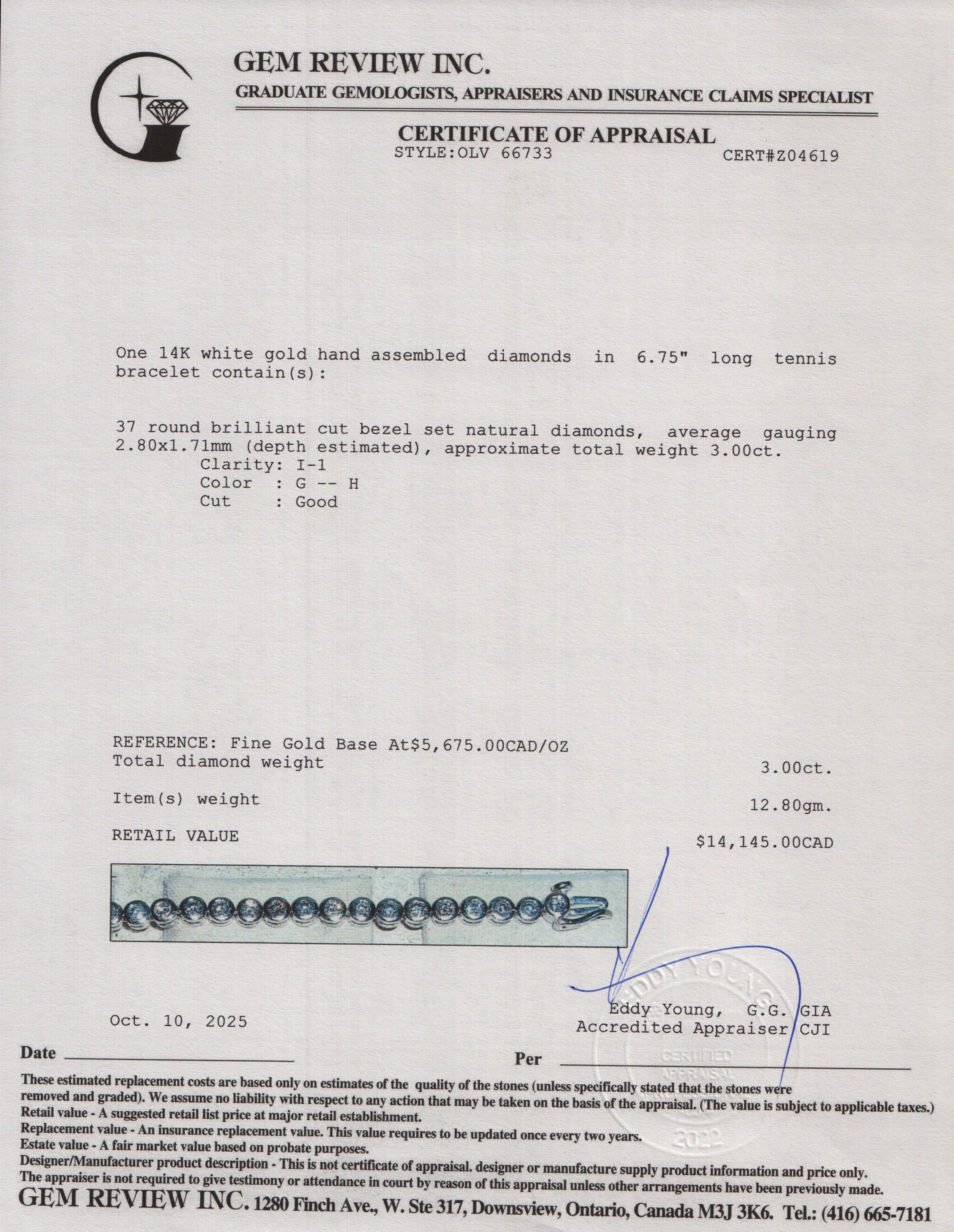 14k White Gold 3.00 tcw. Diamond Tennis Bracelet