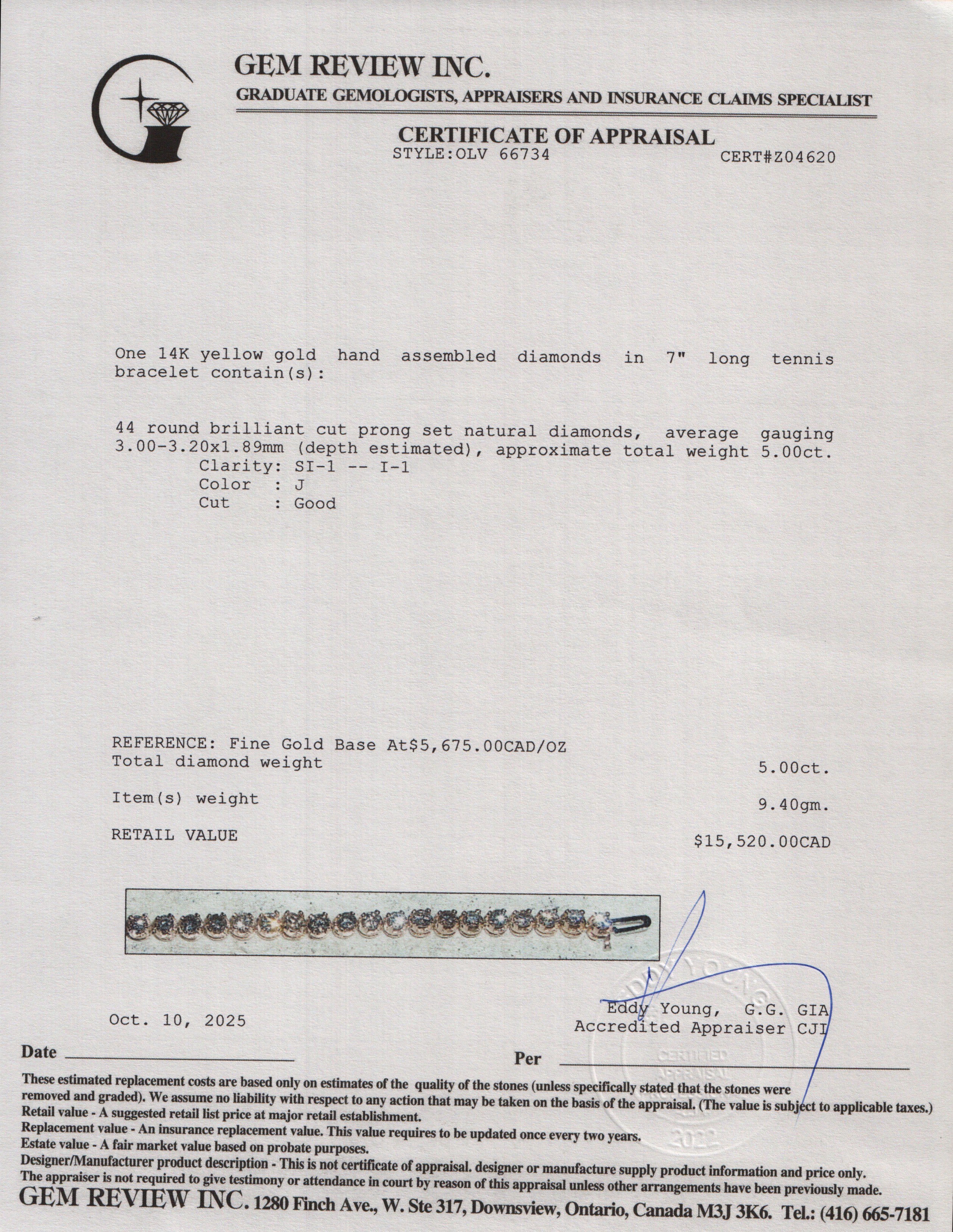 14k Yellow Gold 5.00 tcw. Diamond Tennis Bracelet