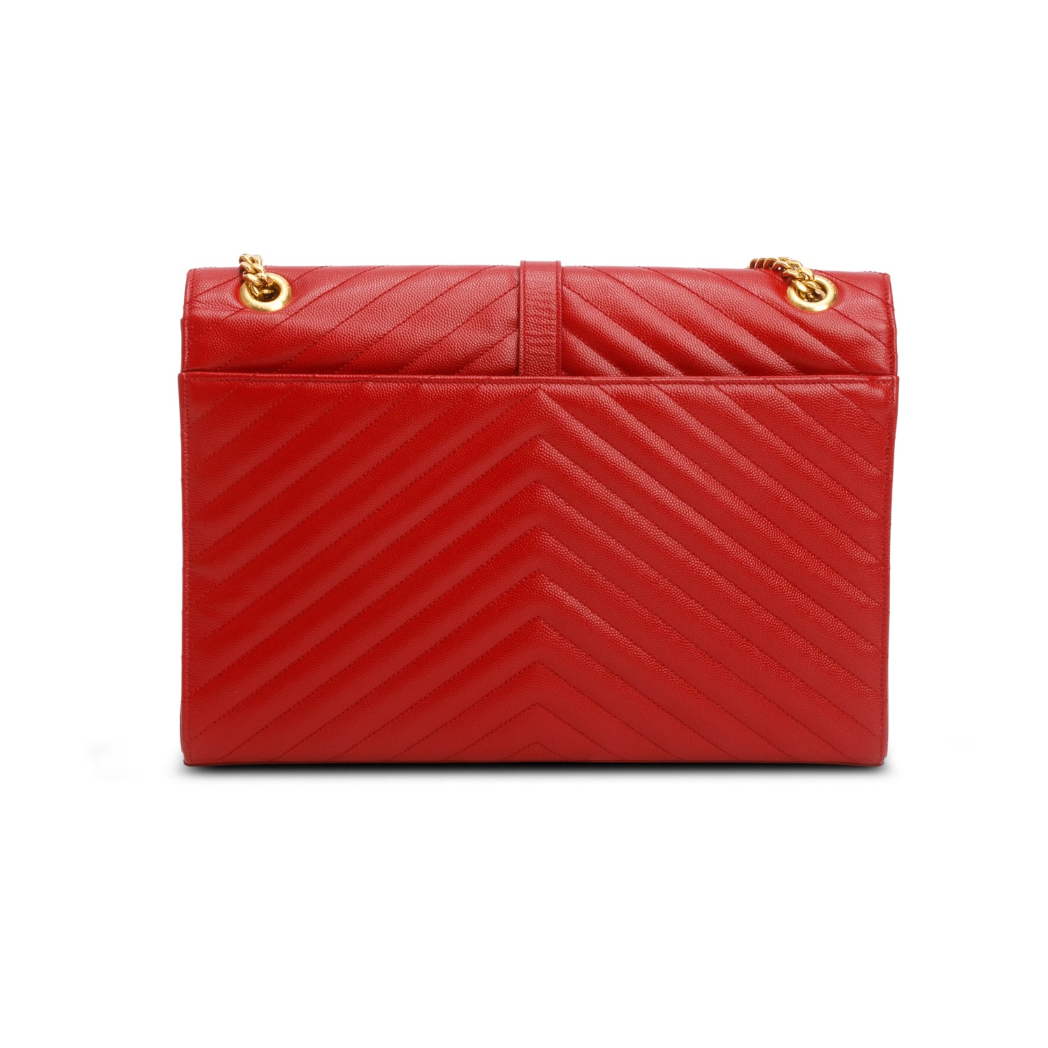 Saint Laurent Red Chevron Grain De Poudre Leather Large Envelope Chain Bag