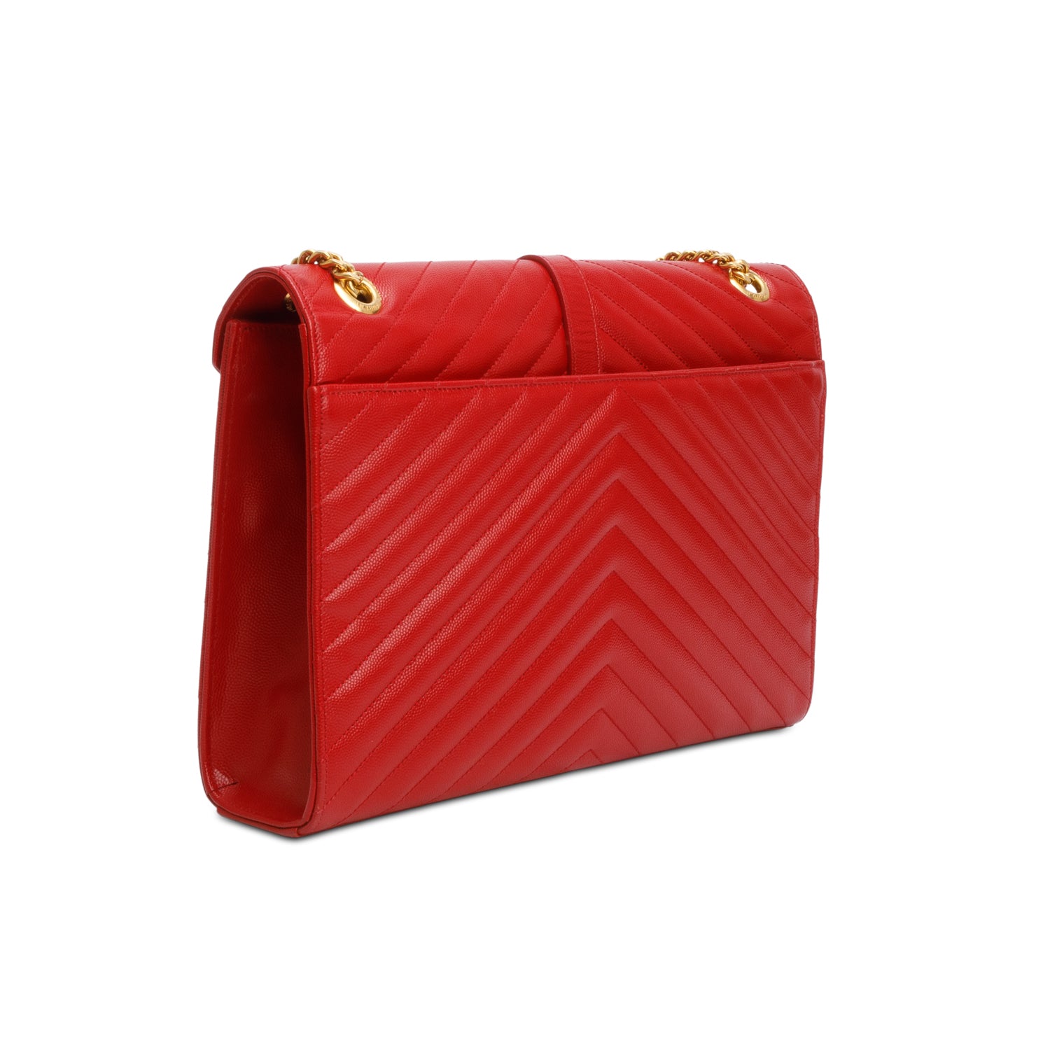 Saint Laurent Red Chevron Grain De Poudre Leather Large Envelope Chain Bag