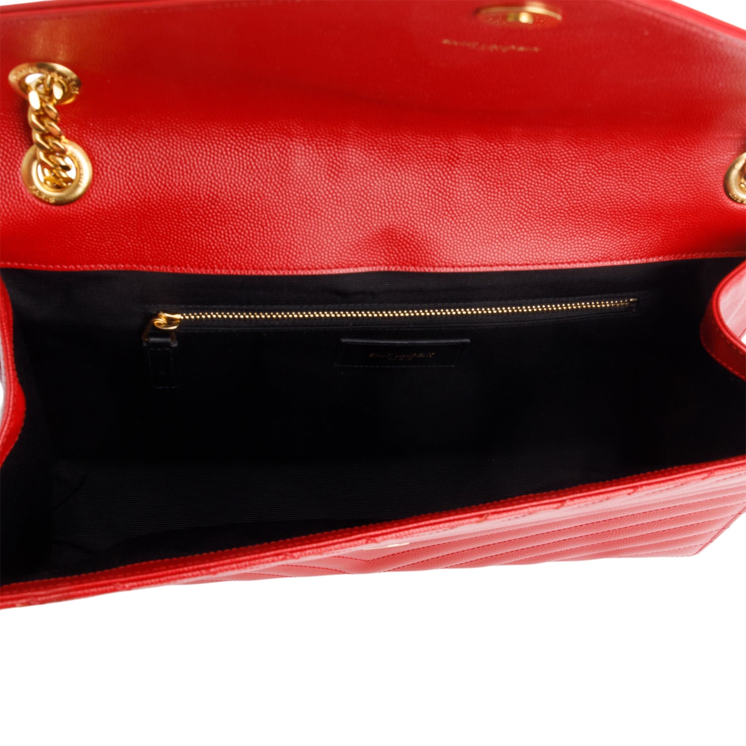 Saint Laurent Red Chevron Grain De Poudre Leather Large Envelope Chain Bag