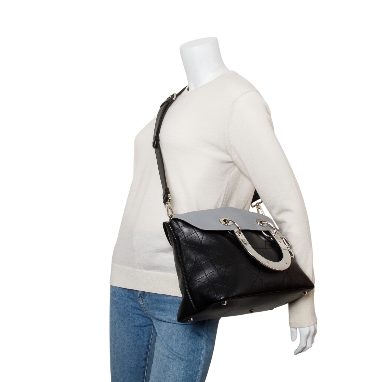 Christian Dior Black Lambskin Cannage Granville Medium Tote w/ Tote