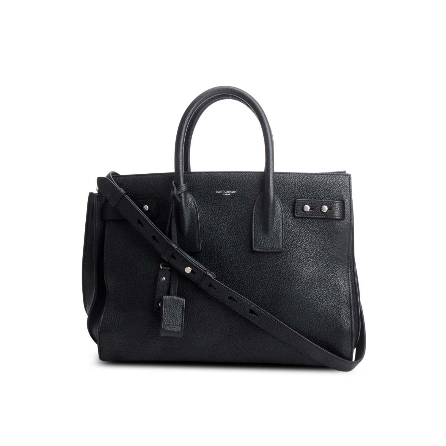 Saint Laurent Black Supple Grained Leather Small Sac de Jour w/ Strap