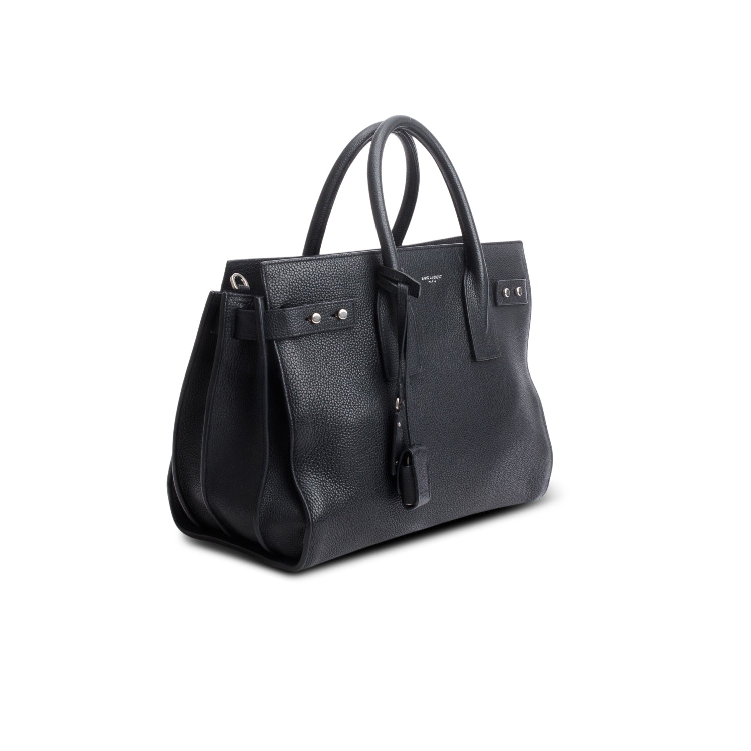 Saint Laurent Black Supple Grained Leather Small Sac de Jour w/ Strap