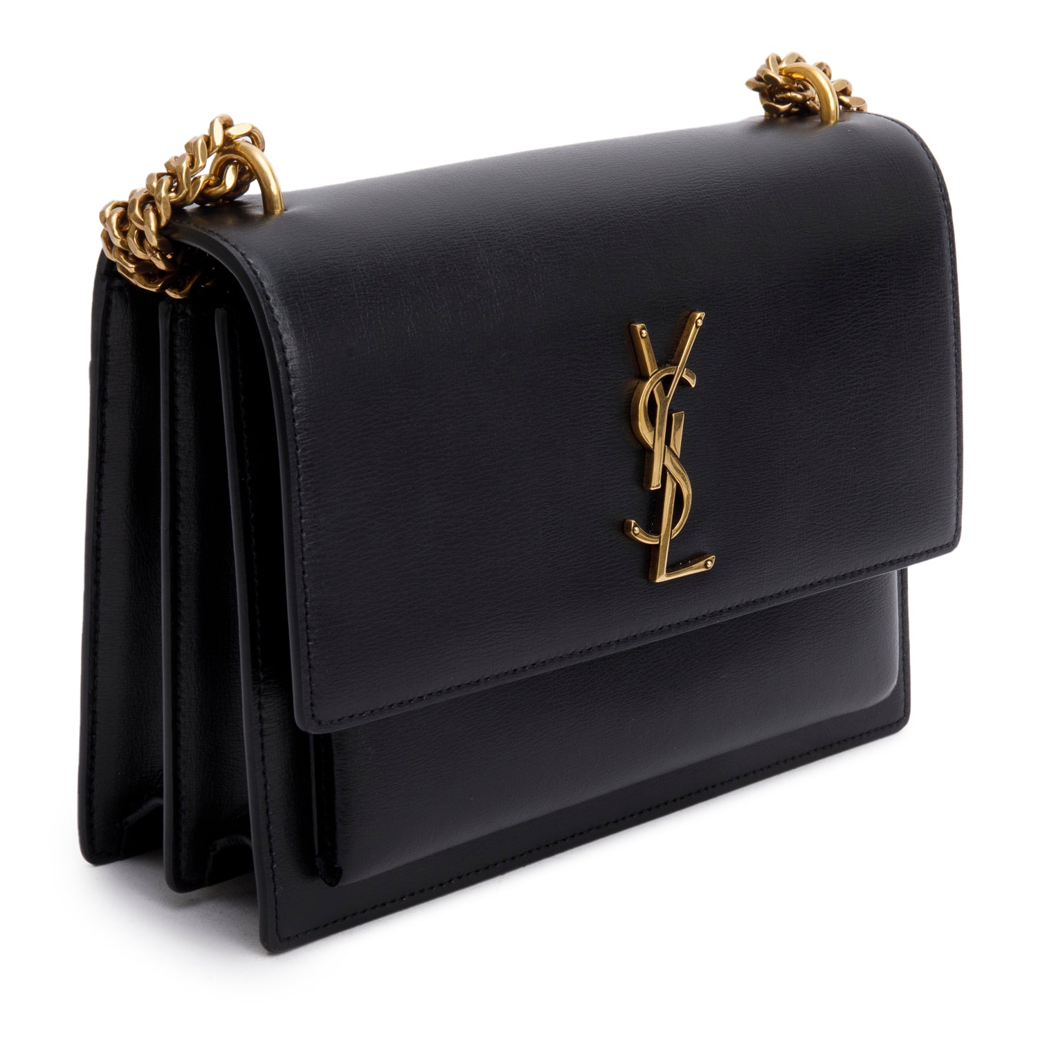 Saint Laurent 2021 Black Calfskin Leather Medium Sunset Shoulder Bag w/ Box & Receipt